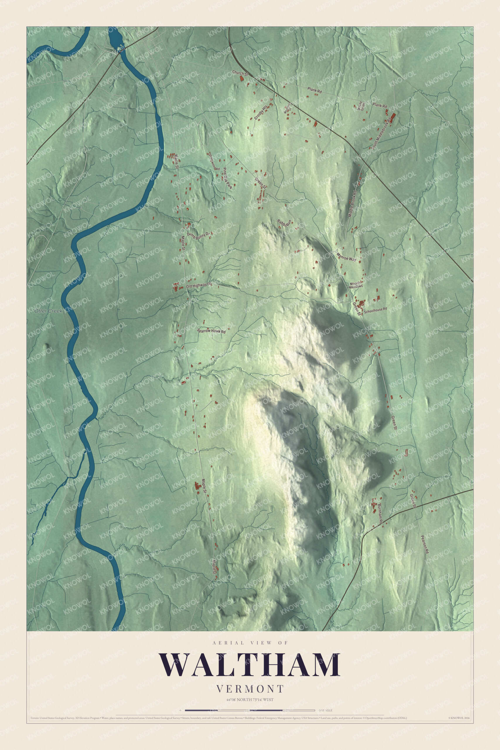Protected watermarked complete map of Waltham, Vermont