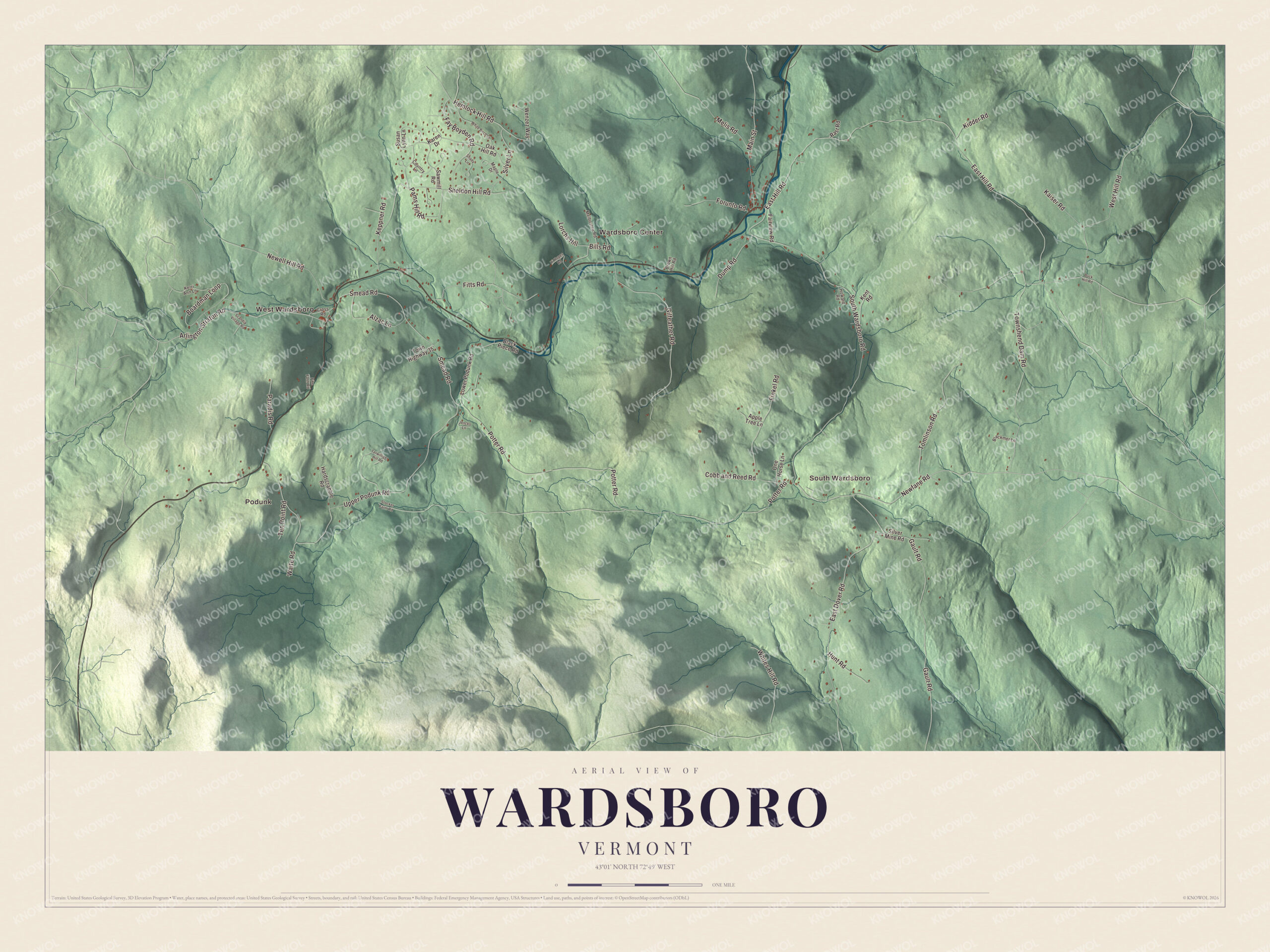 Protected watermarked complete map of Wardsboro, Vermont