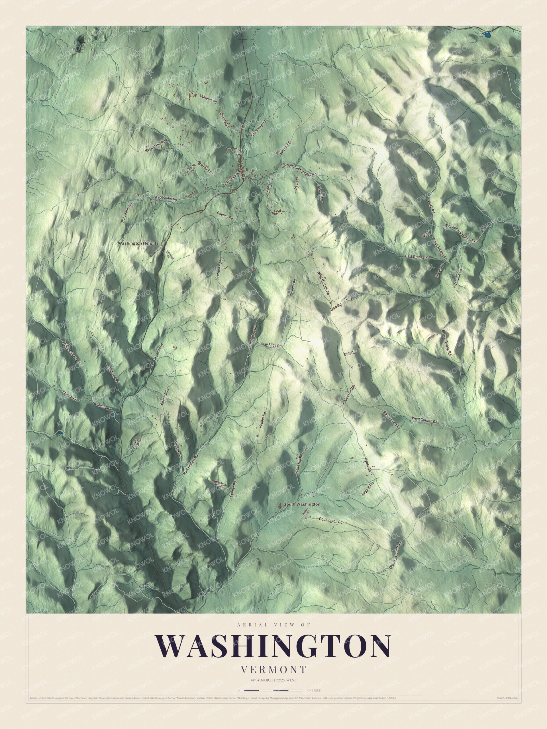 Protected watermarked complete map of Washington, Vermont