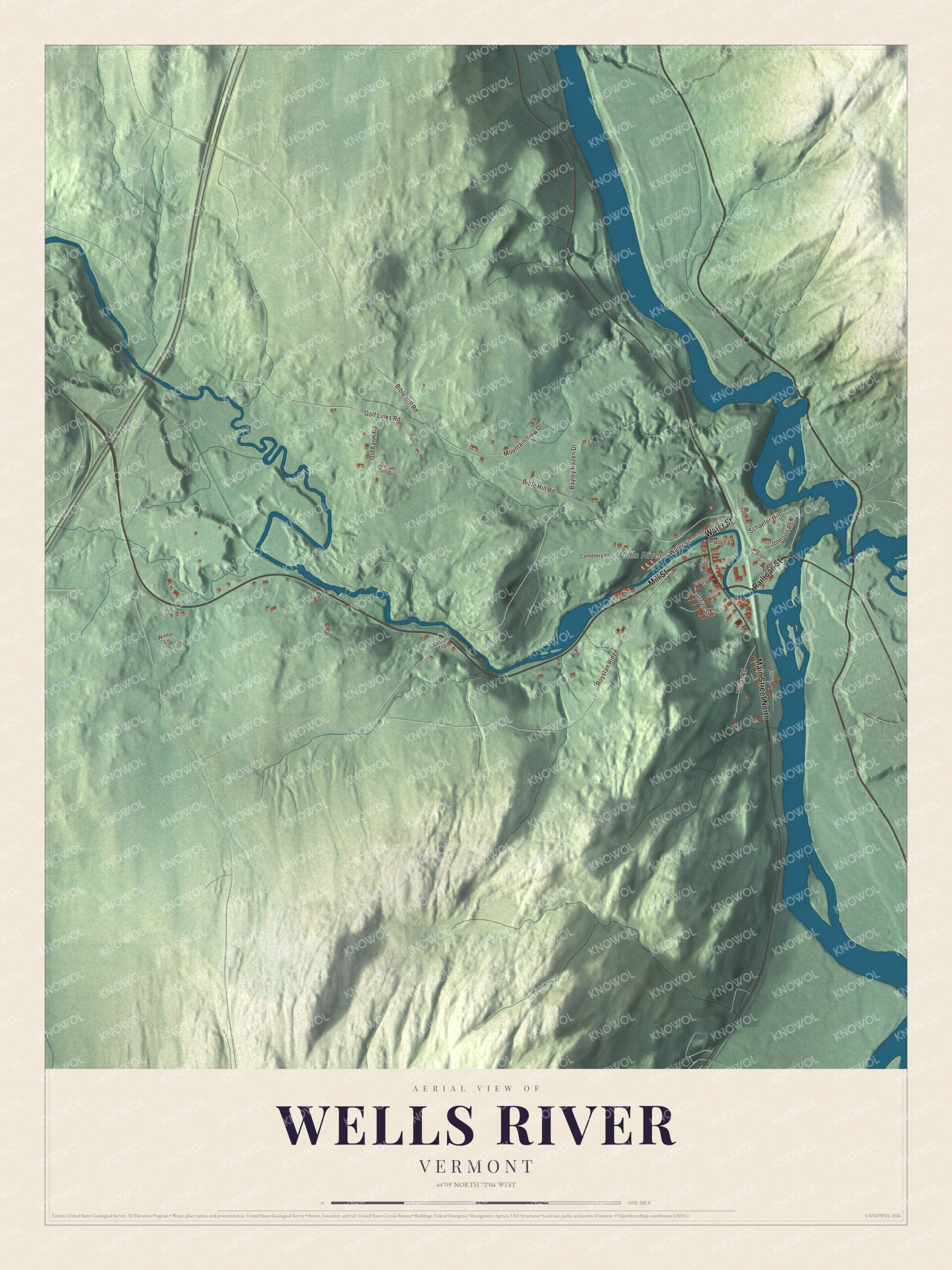 Protected watermarked complete map of Wells River, Vermont