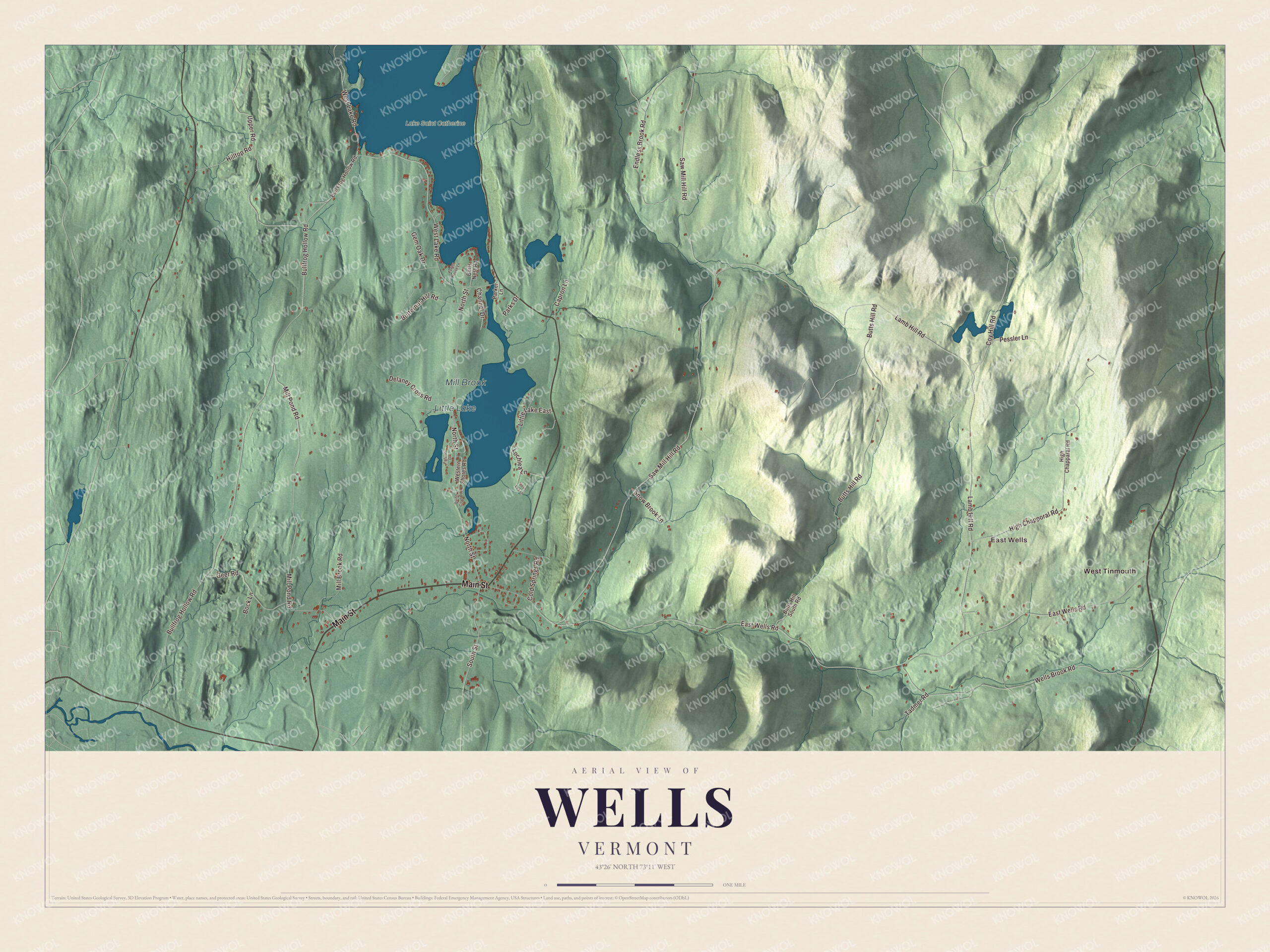 Protected watermarked complete map of Wells, Vermont