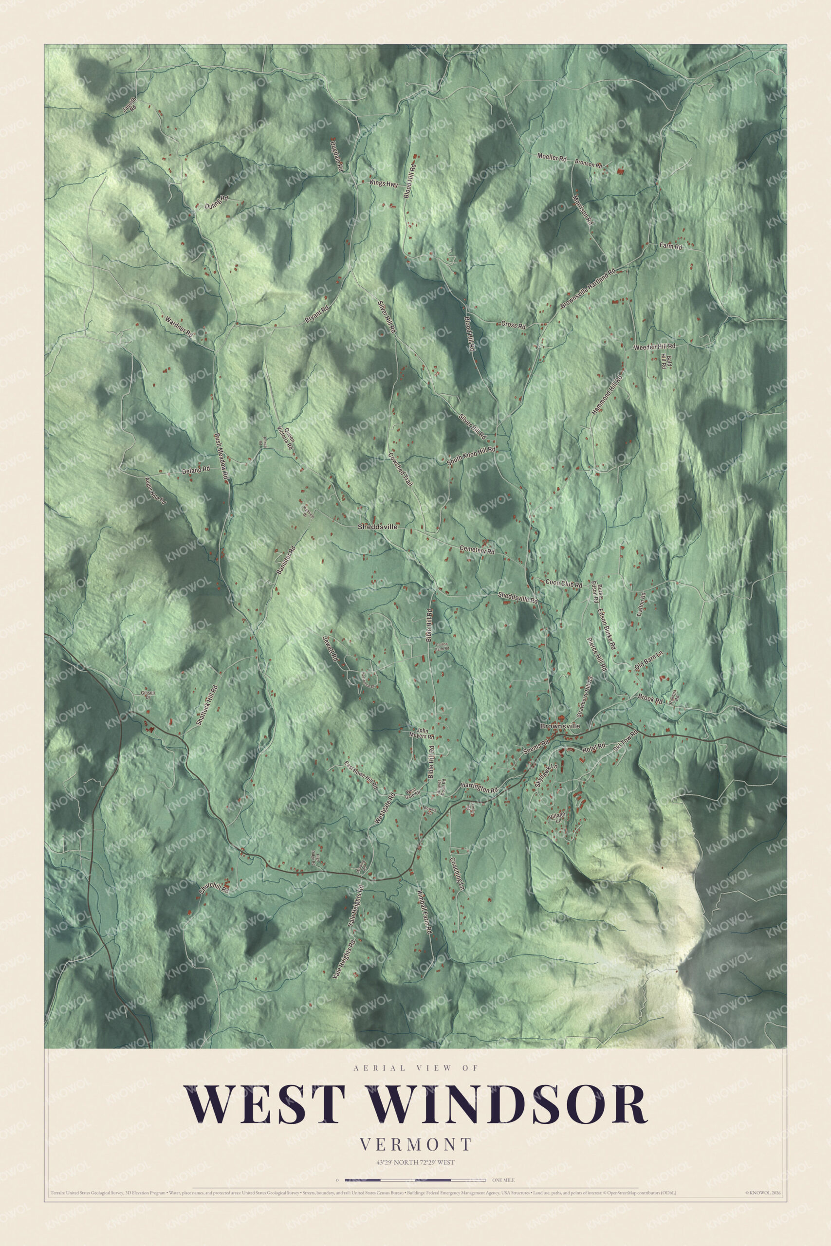 Protected watermarked complete map of West Windsor, Vermont