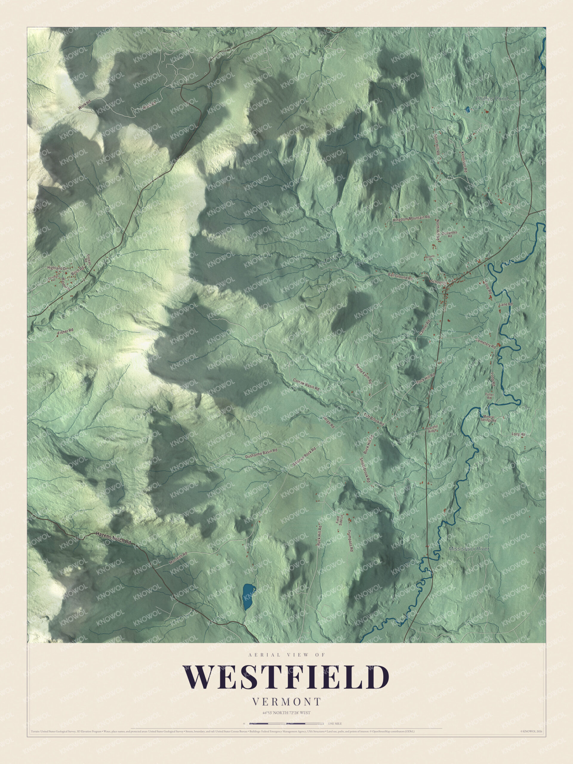 Protected watermarked complete map of Westfield, Vermont