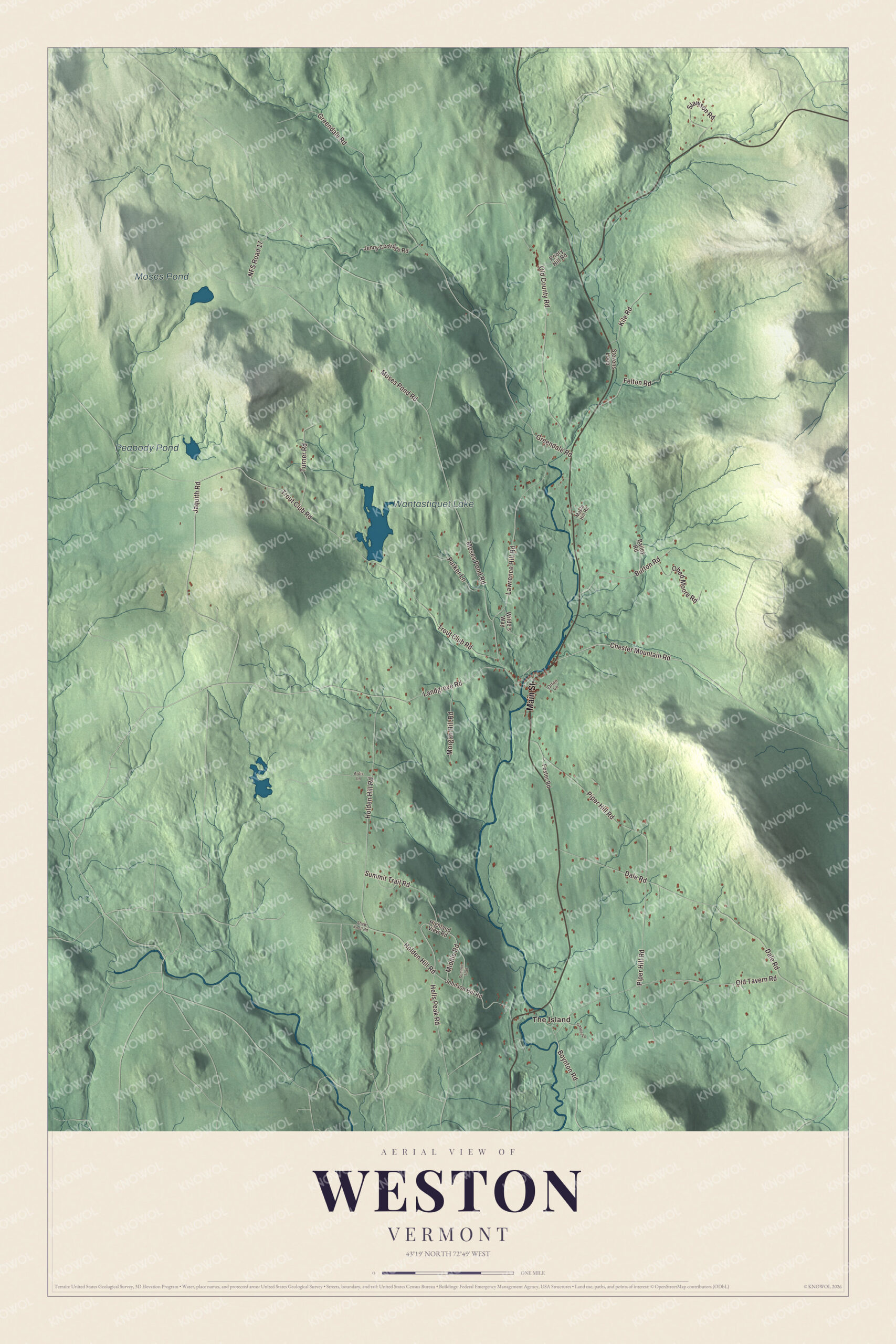 Protected watermarked complete map of Weston, Vermont