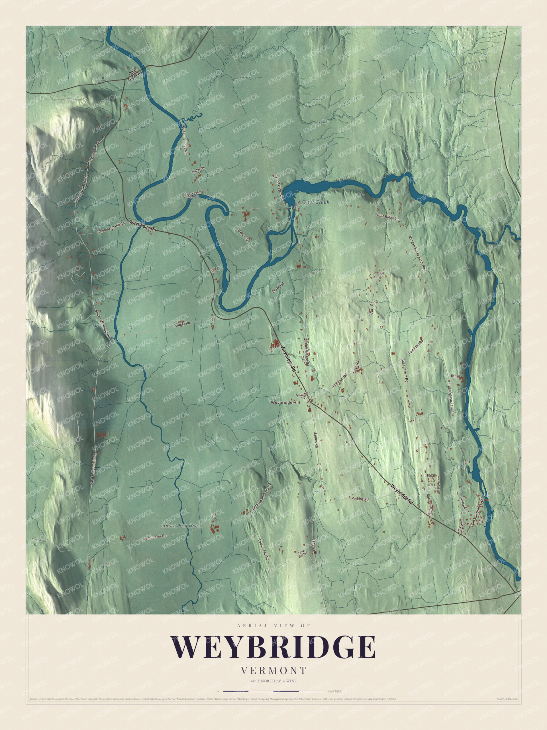 Protected watermarked complete map of Weybridge, Vermont