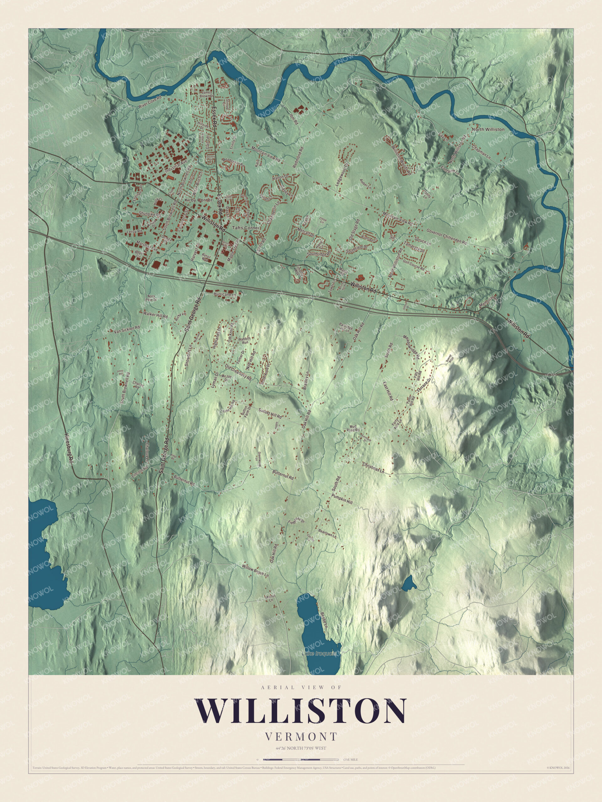Protected watermarked complete map of Williston, Vermont