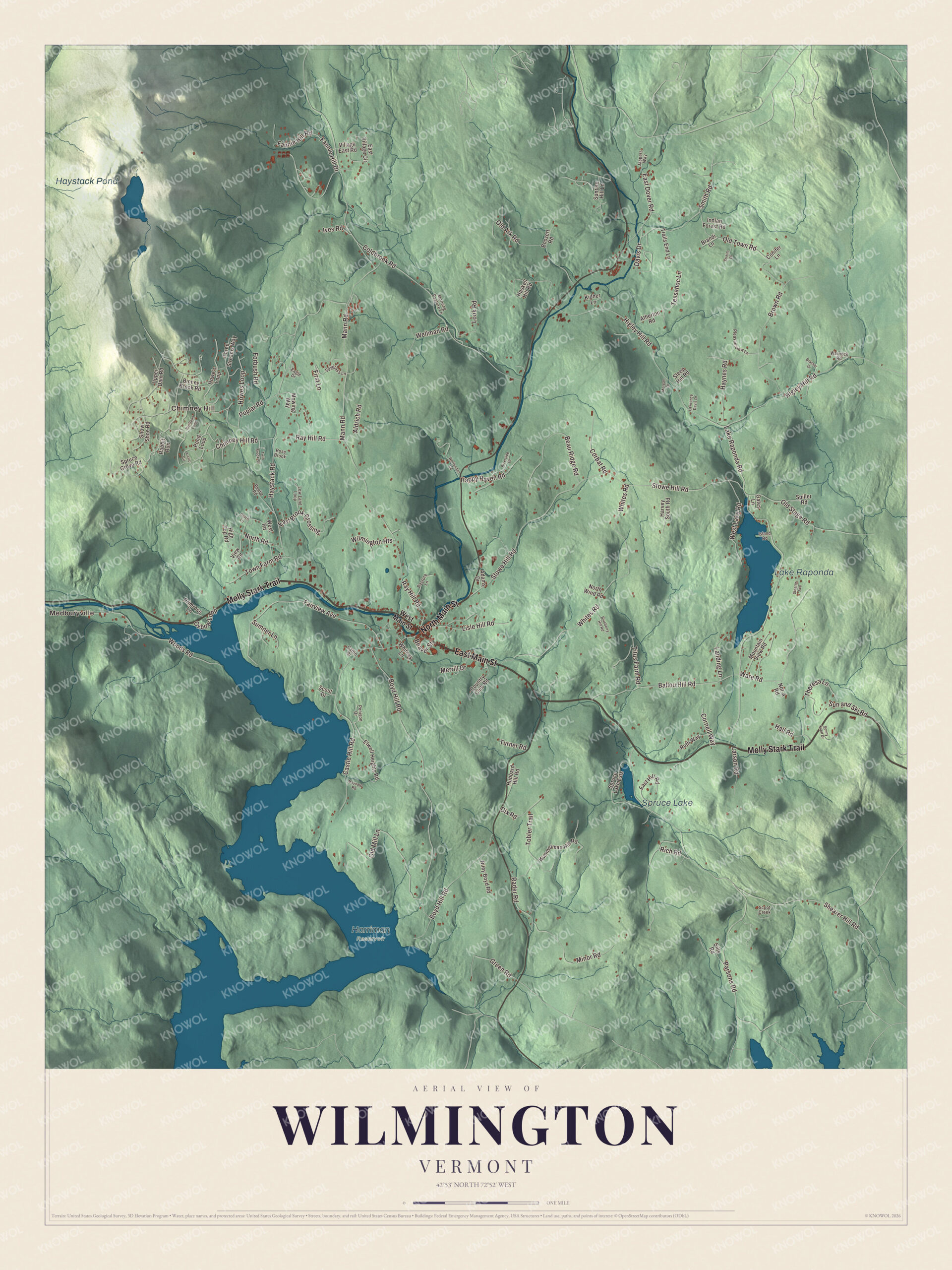 Protected watermarked complete map of Wilmington, Vermont