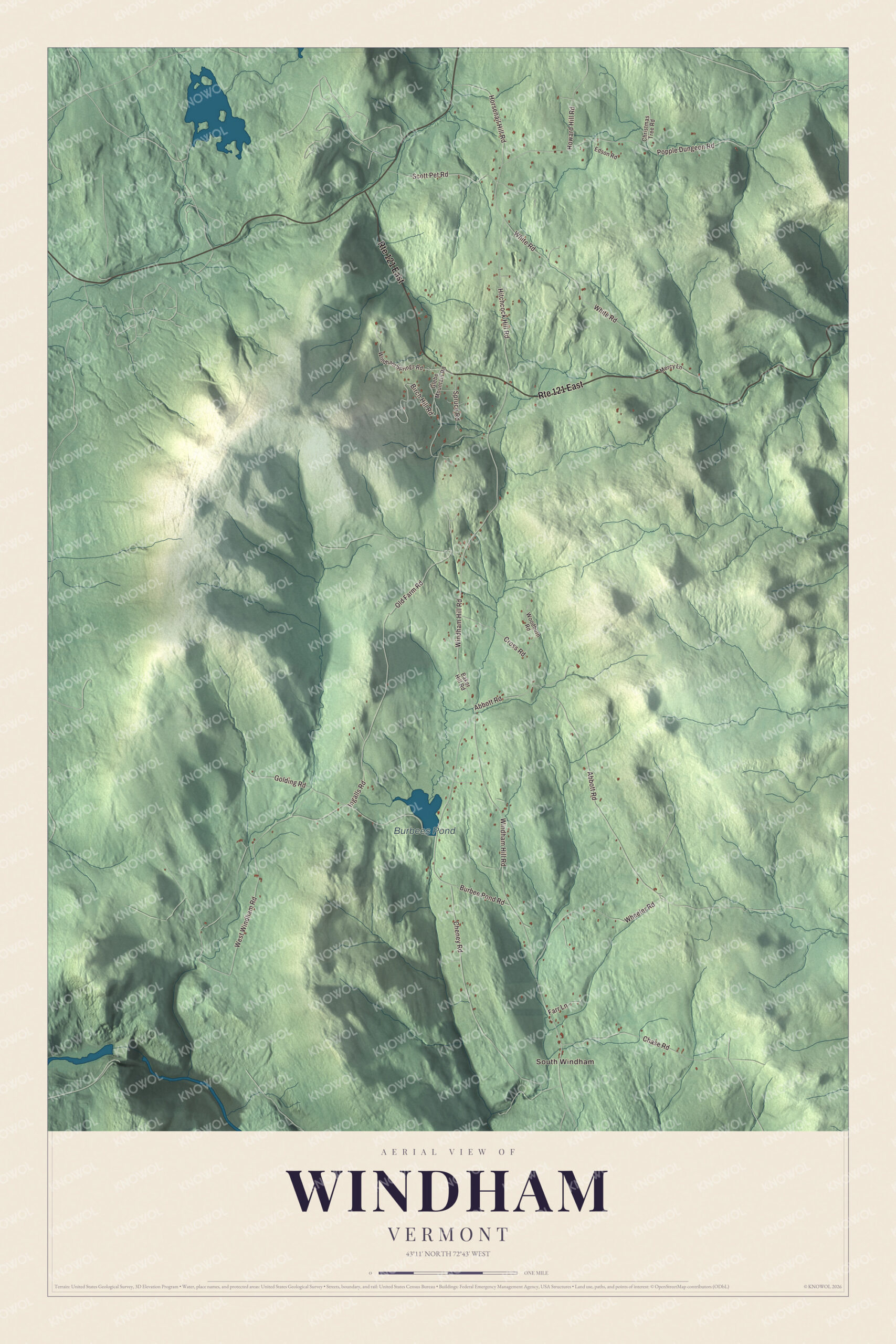 Protected watermarked complete map of Windham, Vermont