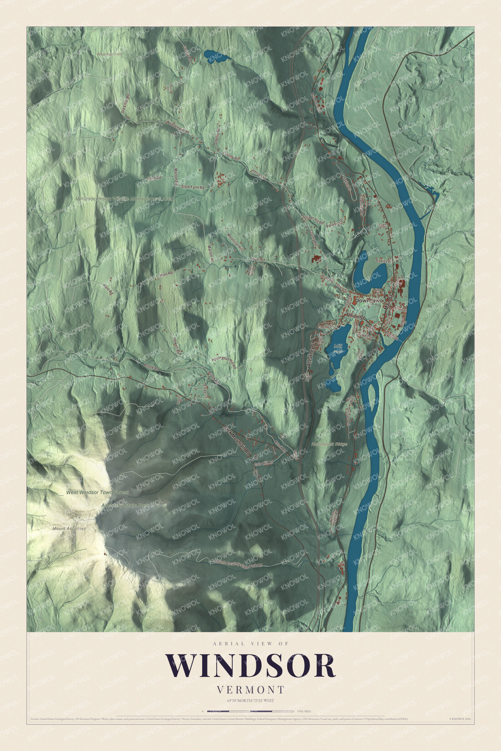 Protected watermarked complete map of Windsor, Vermont