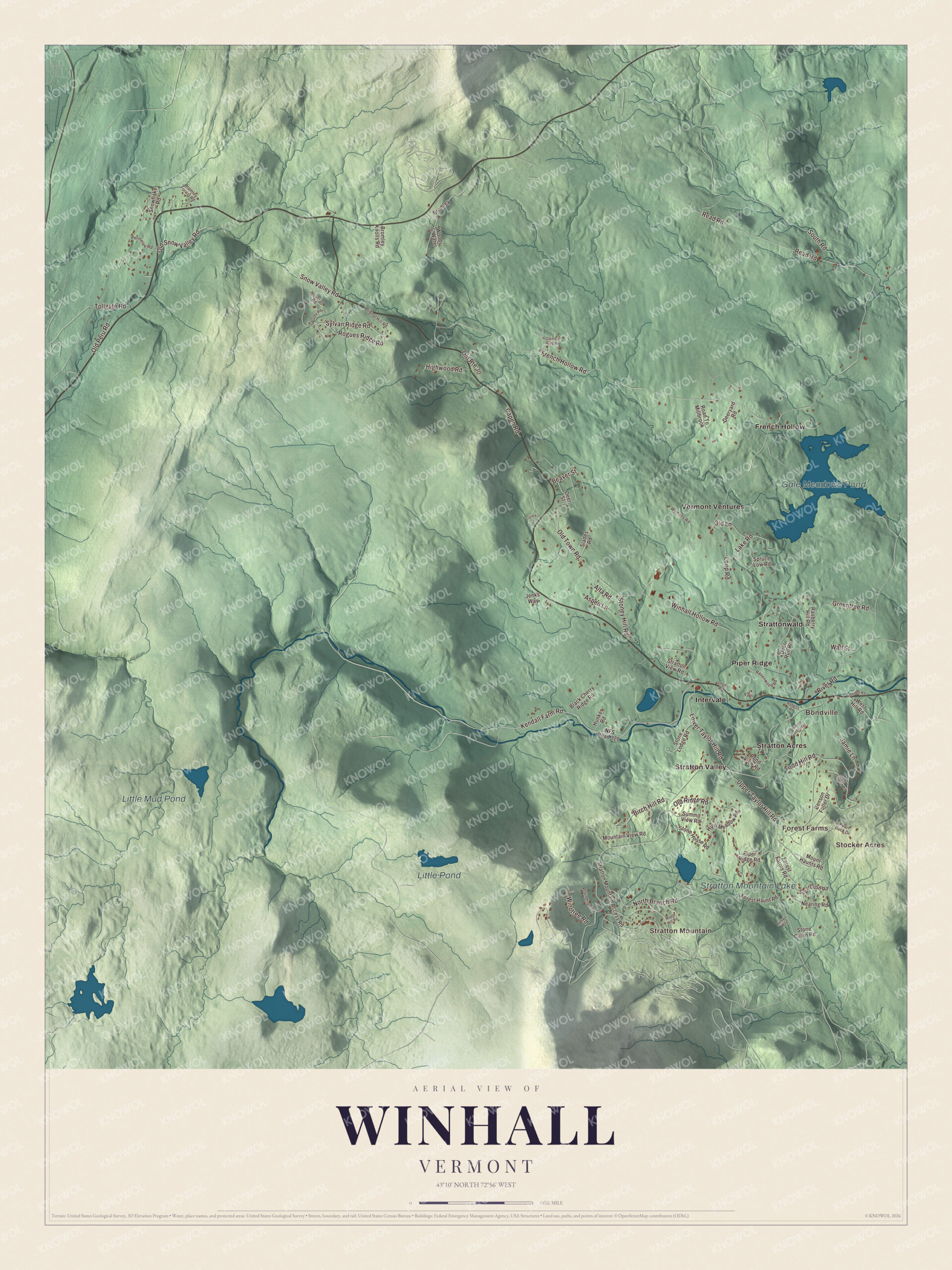 Protected watermarked complete map of Winhall, Vermont