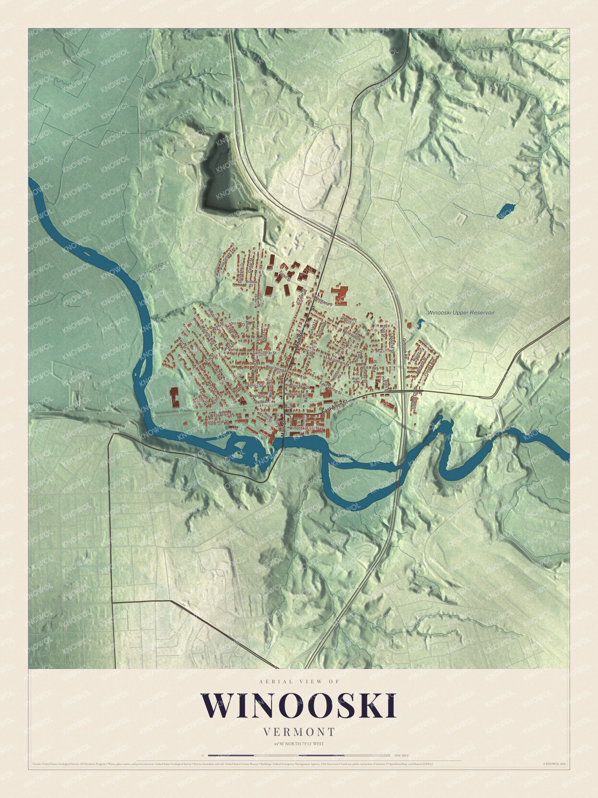 Protected watermarked complete map of Winooski, Vermont
