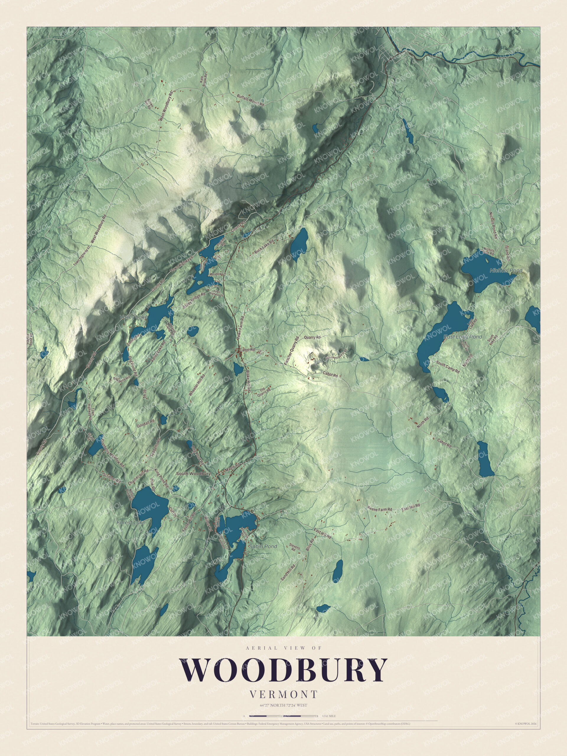 Protected watermarked complete map of Woodbury, Vermont