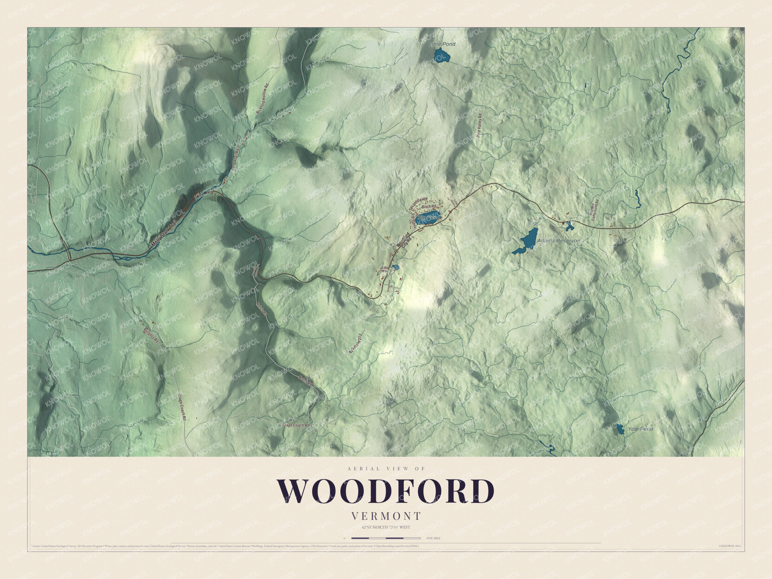Protected watermarked complete map of Woodford, Vermont