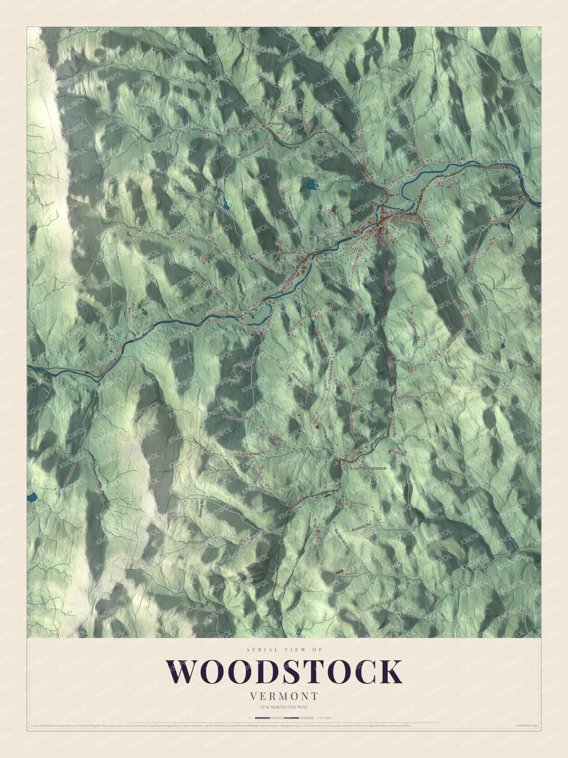 Protected watermarked complete map of Woodstock, Vermont