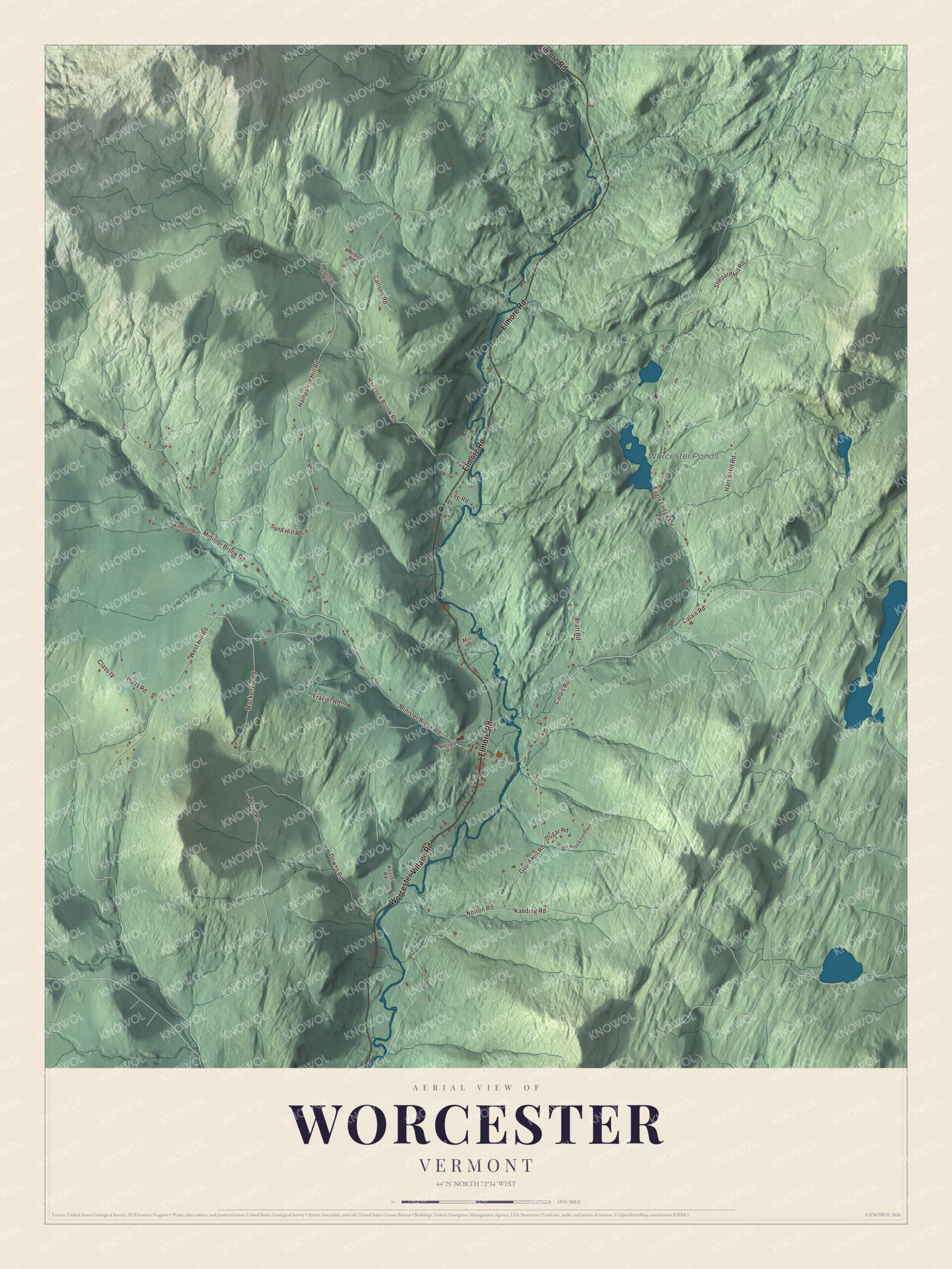 Protected watermarked complete map of Worcester, Vermont