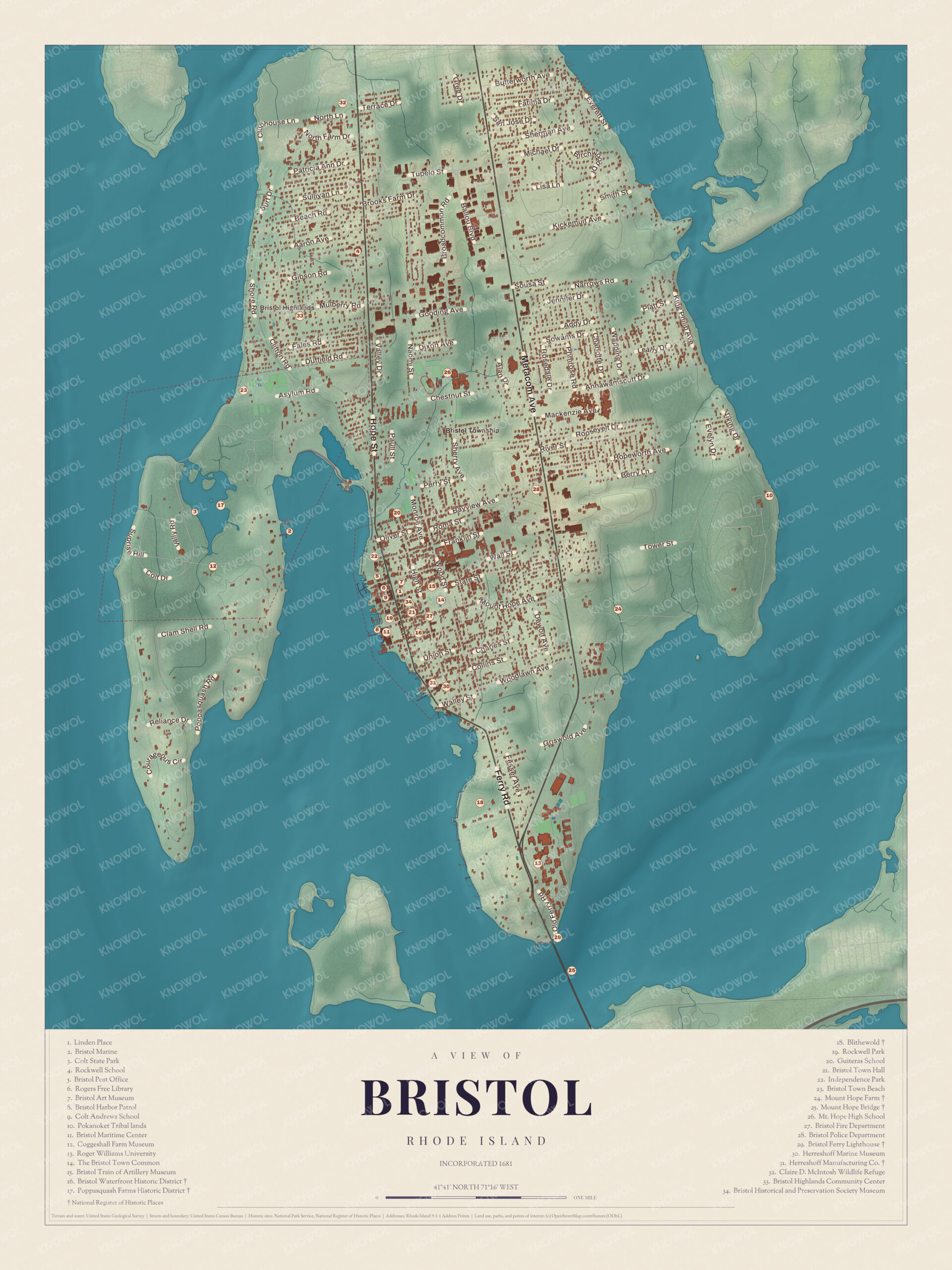 Map of Bristol, Rhode Island