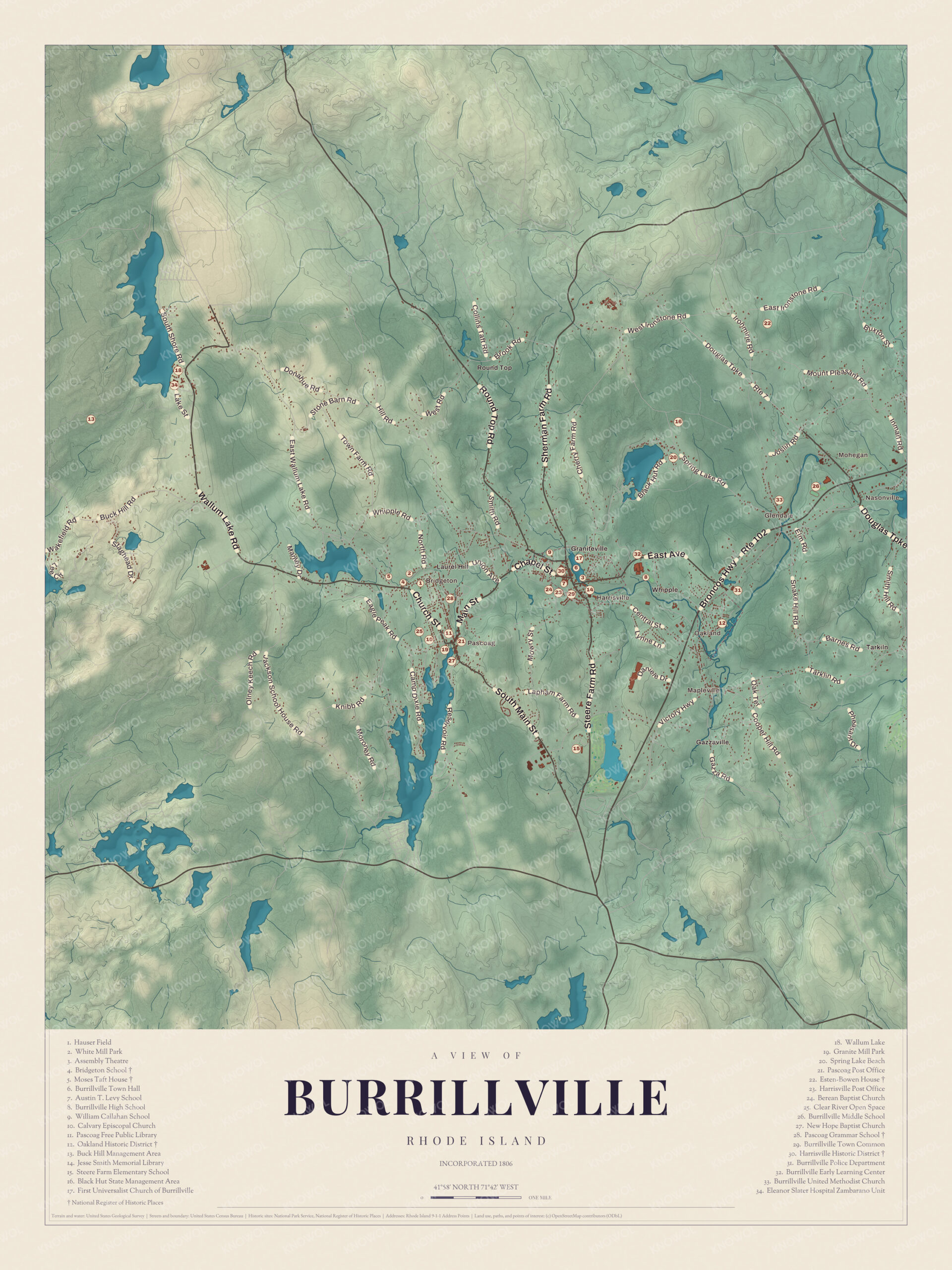Map of Burrillville, Rhode Island