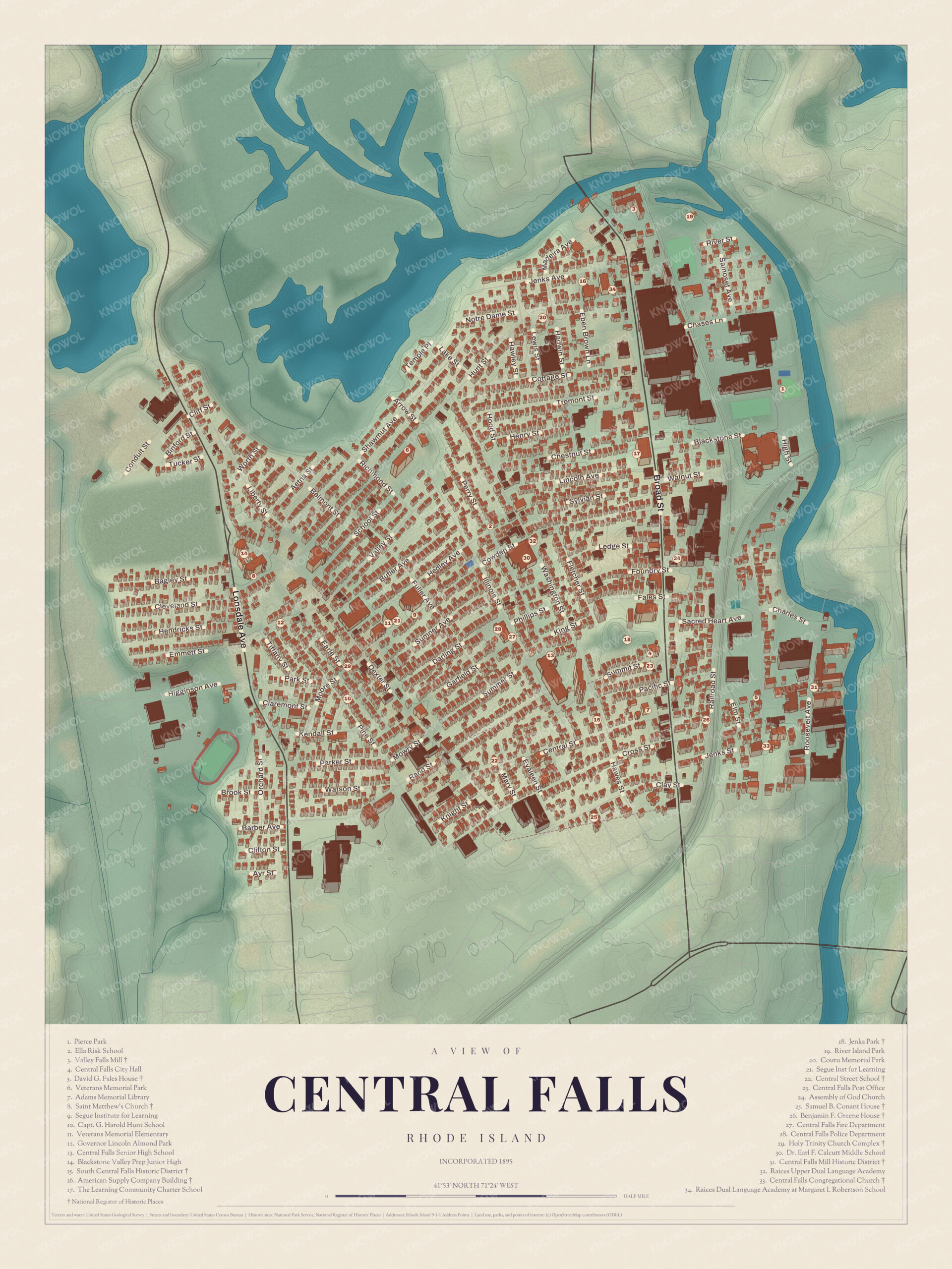 Map of Central Falls, Rhode Island