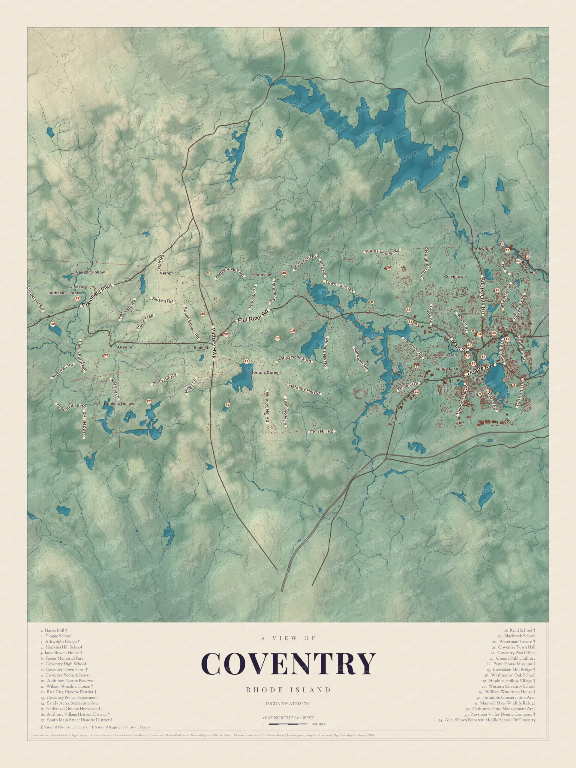 Map of Coventry, Rhode Island