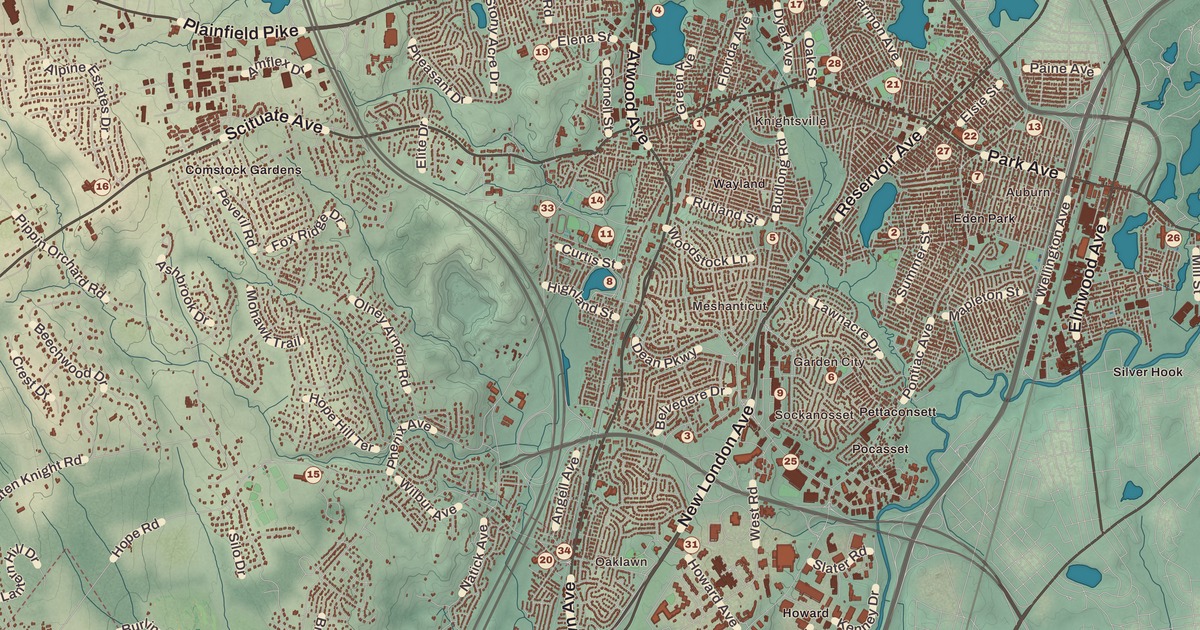 Beautifully Detailed Map of Cranston, Rhode Island