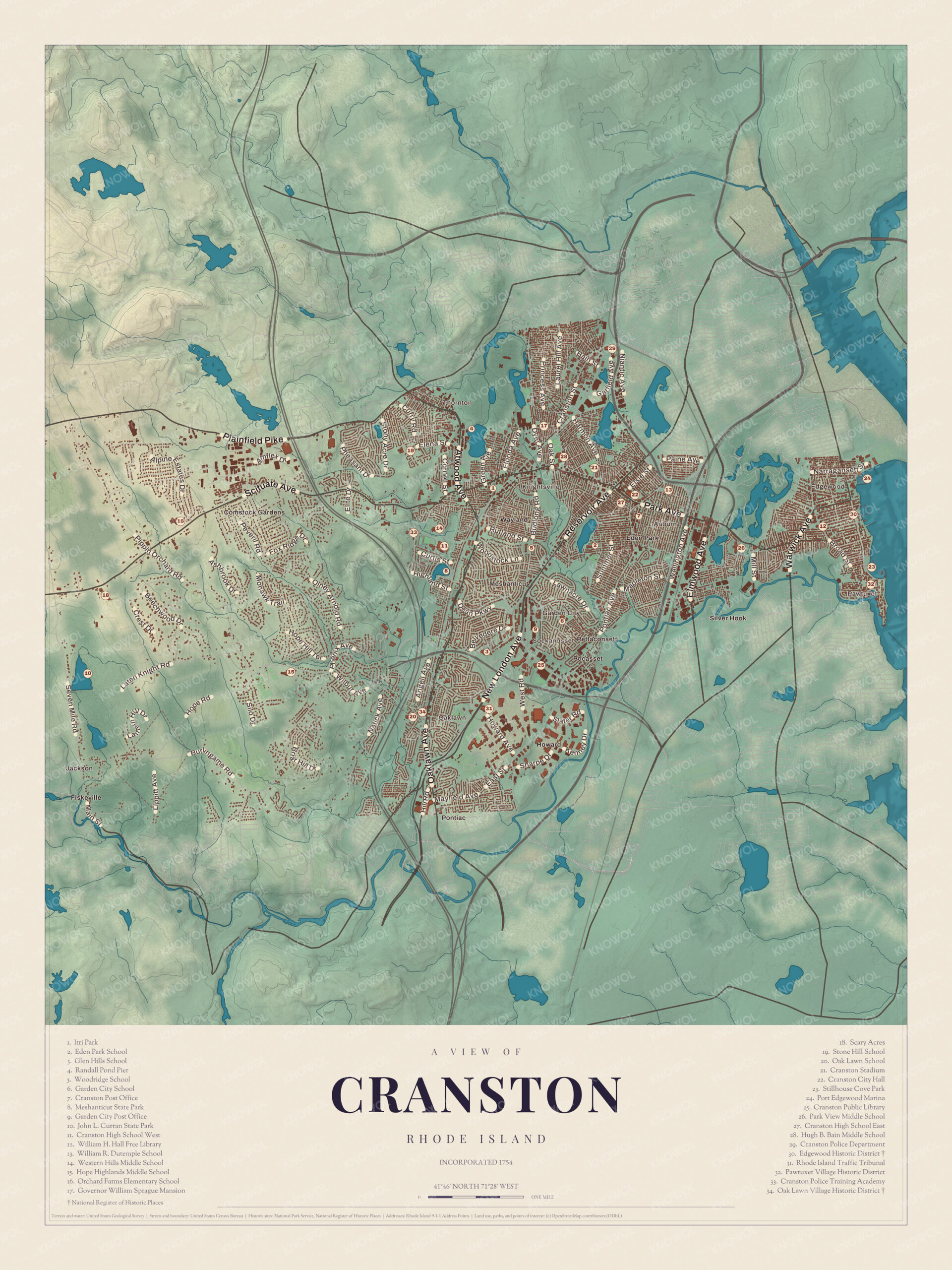 Map of Cranston, Rhode Island