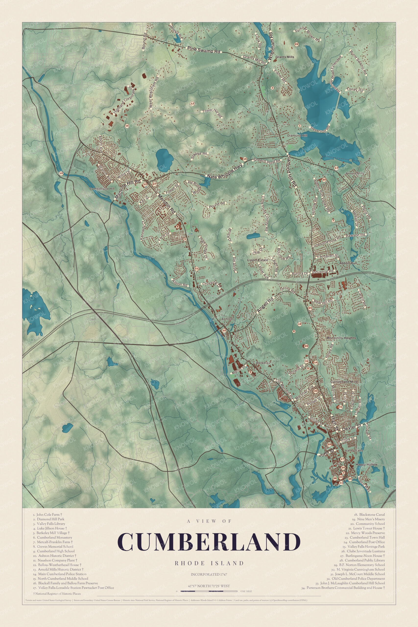 Map of Cumberland, Rhode Island