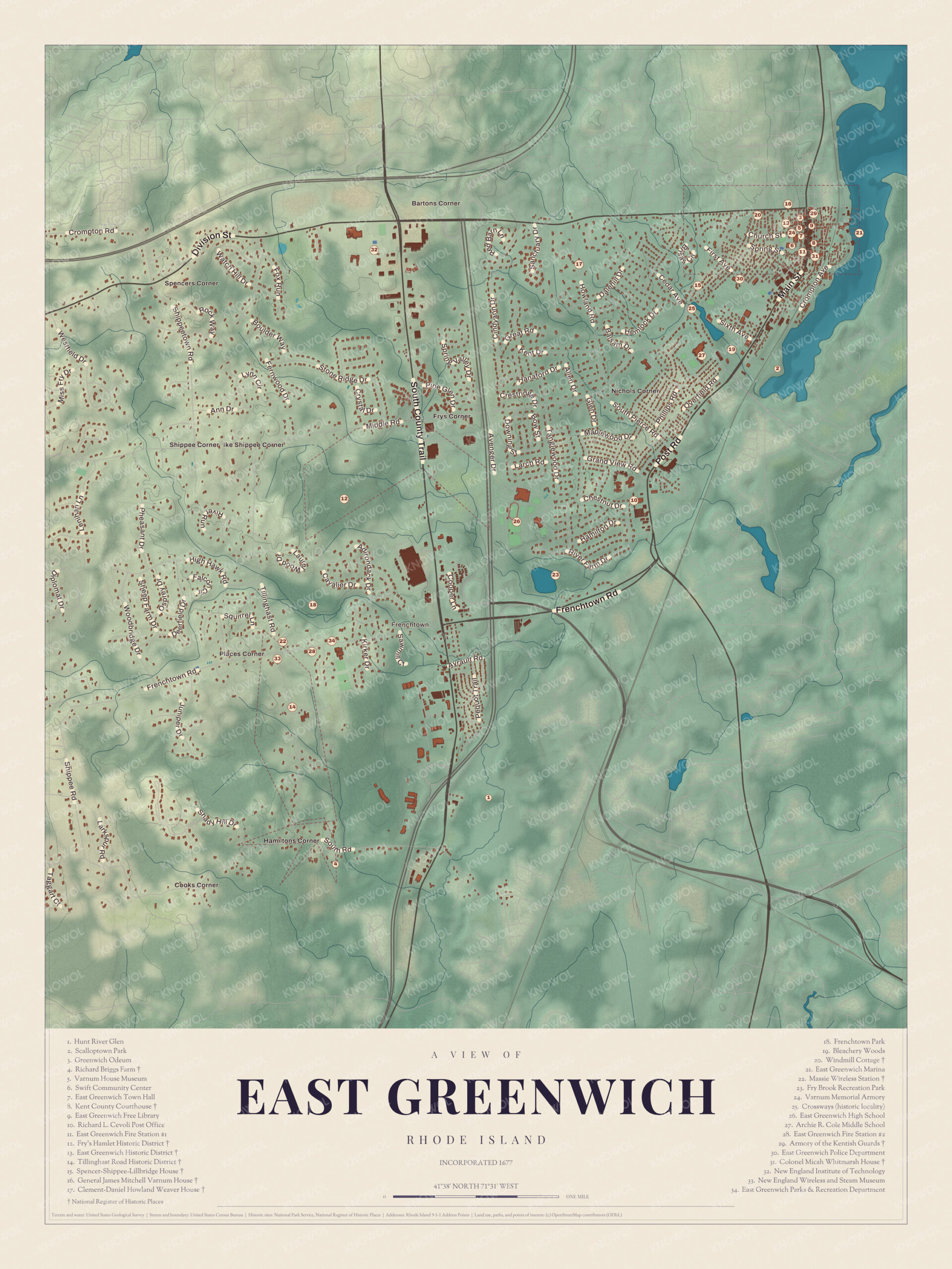 Map of East Greenwich, Rhode Island