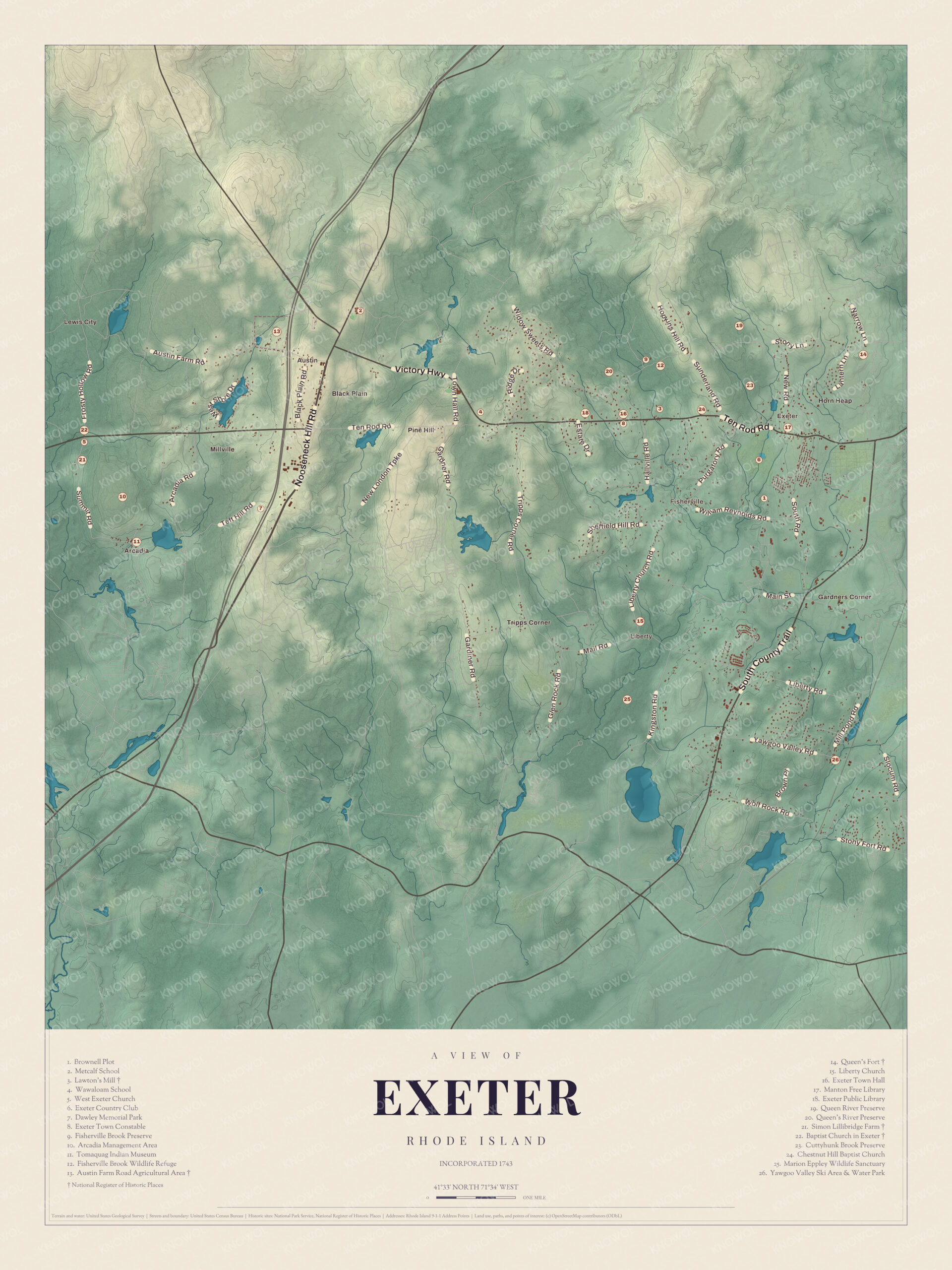 Map of Exeter, Rhode Island