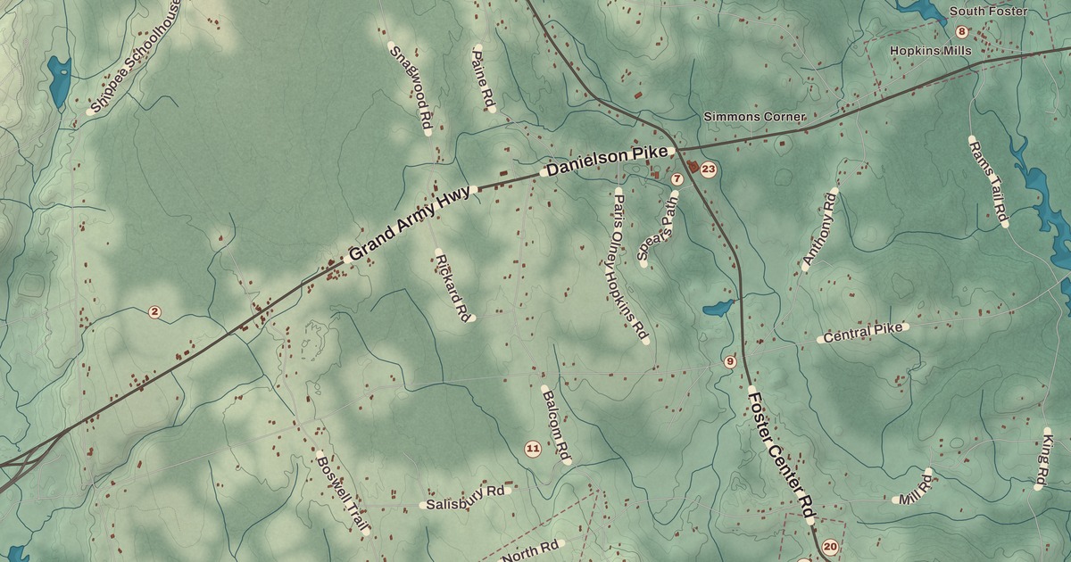 Beautifully Detailed Map of Foster, Rhode Island