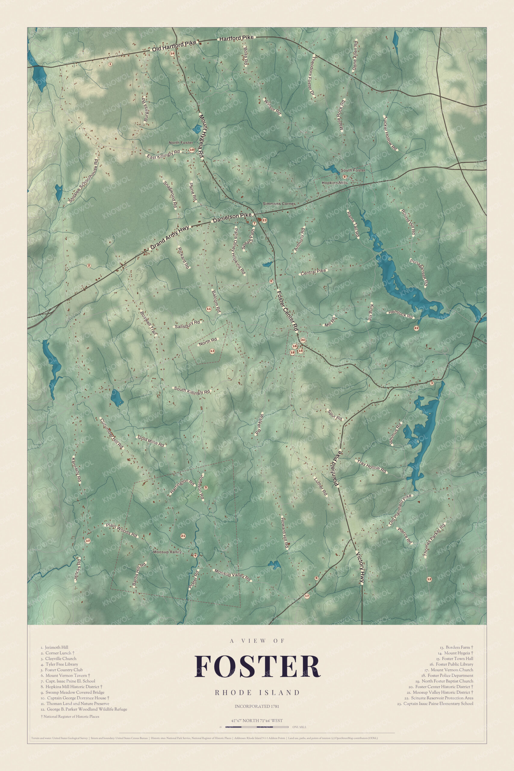 Map of Foster, Rhode Island