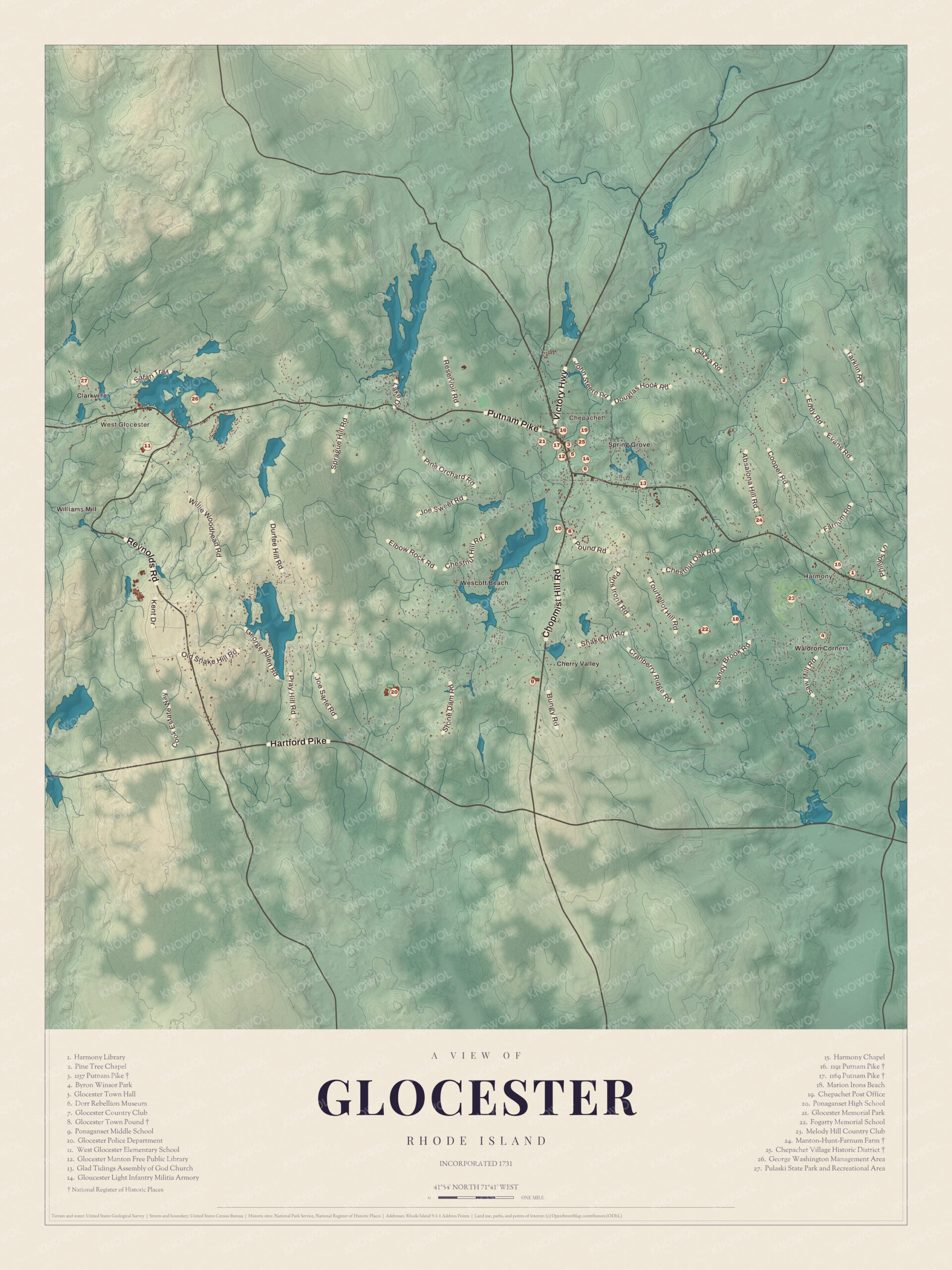 Map of Glocester, Rhode Island