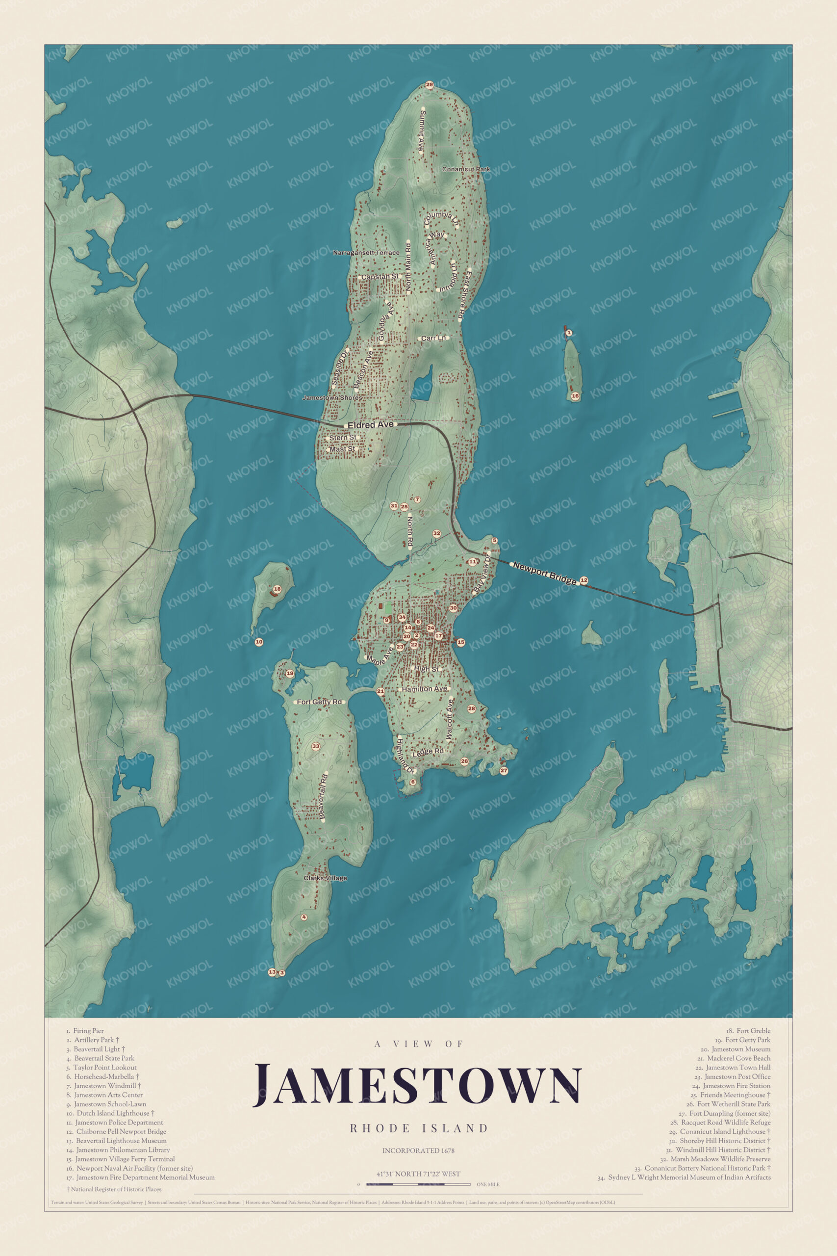 Map of Jamestown, Rhode Island