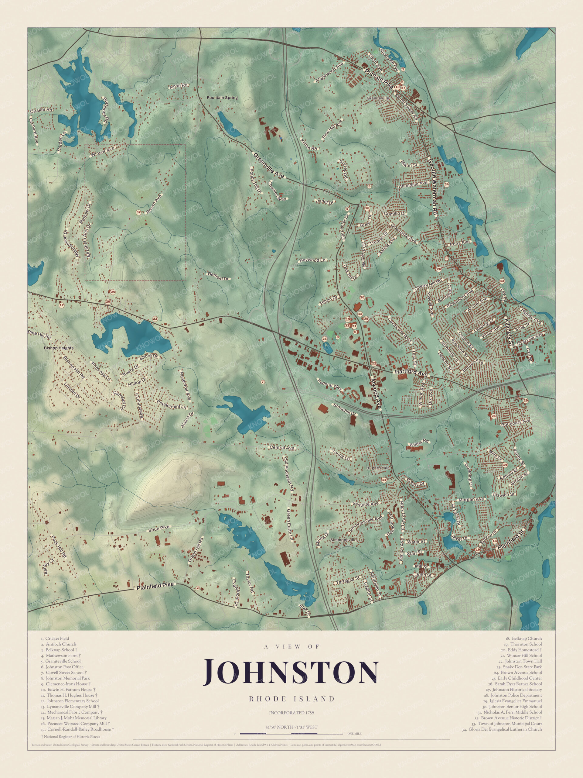 Map of Johnston, Rhode Island