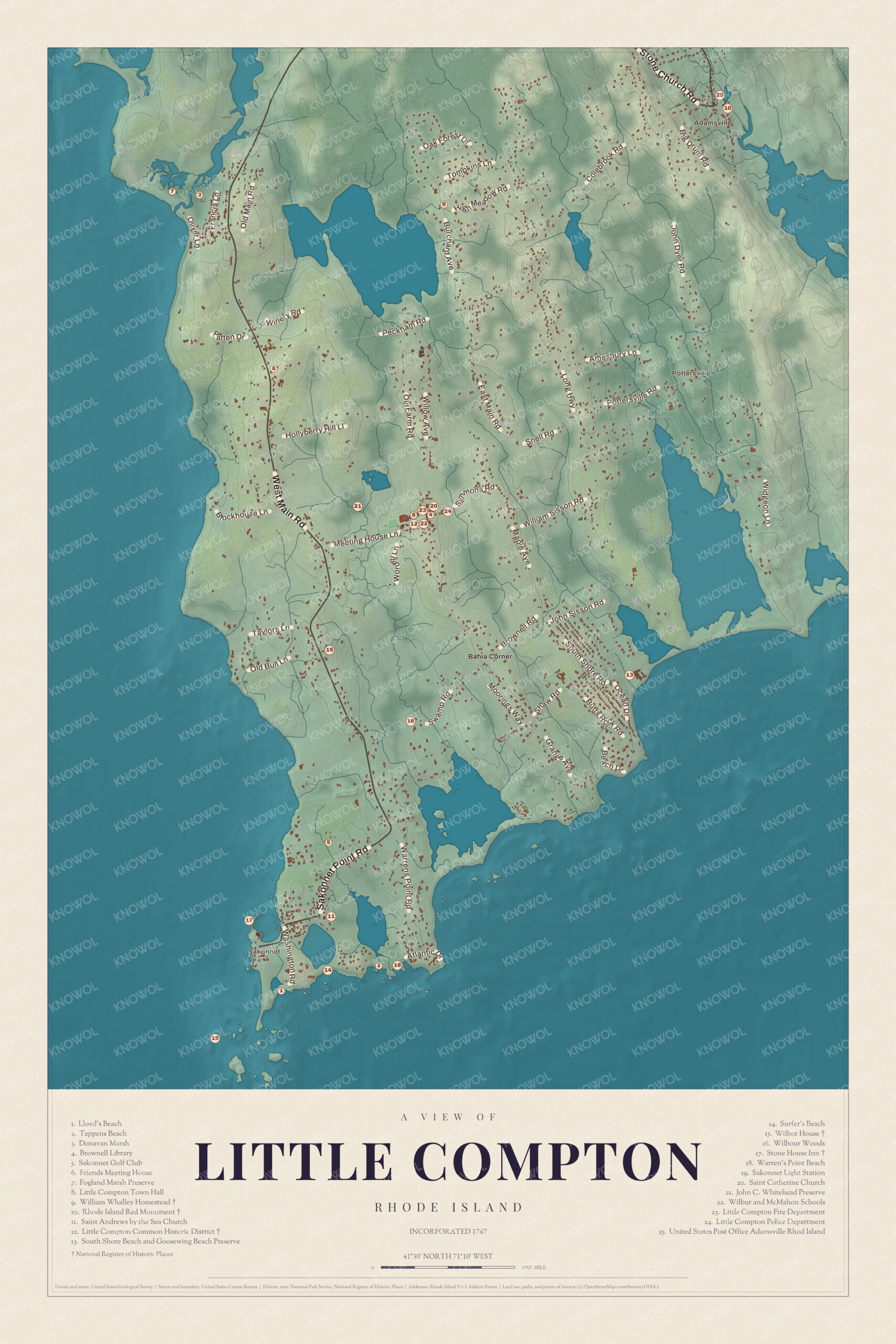 Map of Little Compton, Rhode Island