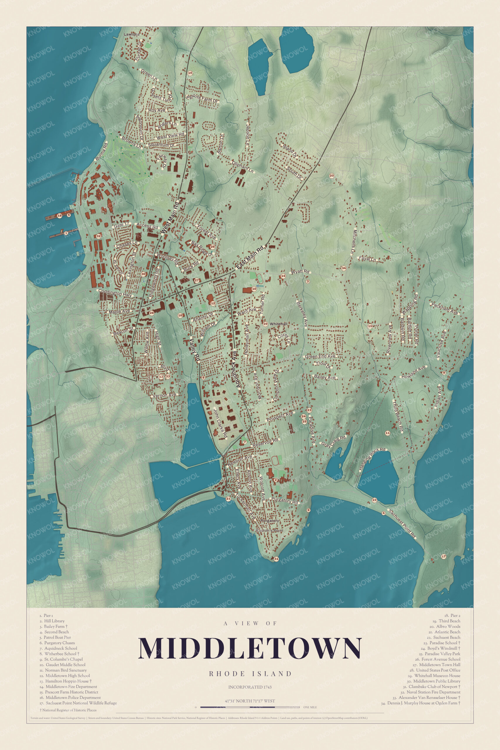 Map of Middletown, Rhode Island