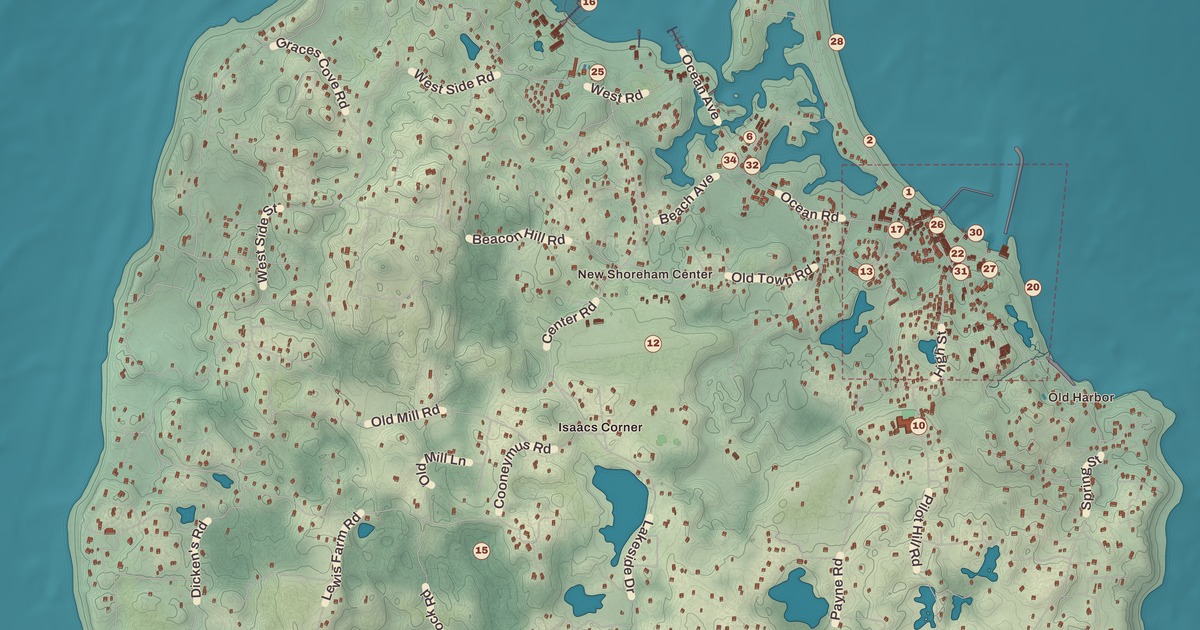 Beautifully Detailed Map of New Shoreham, Rhode Island