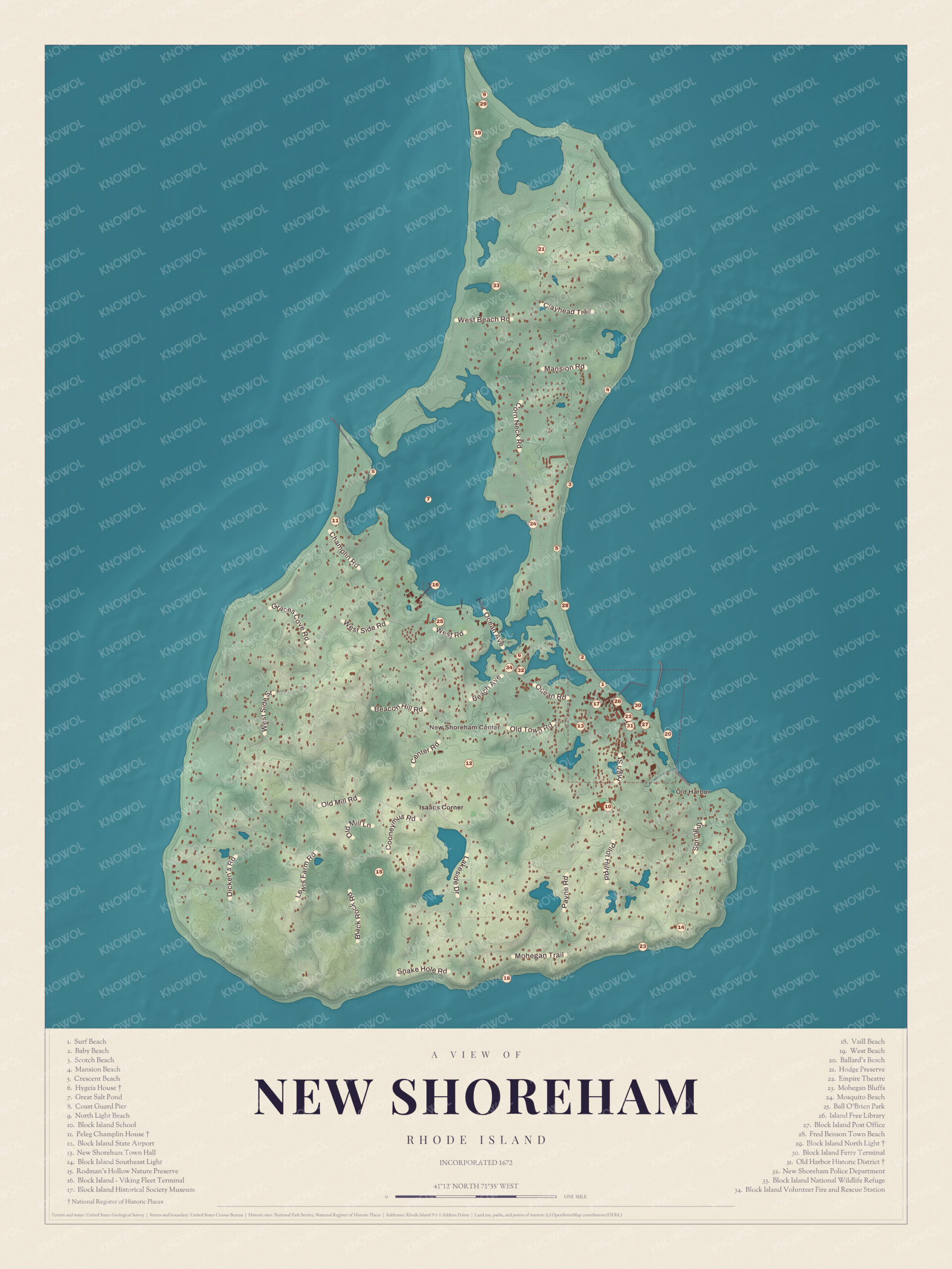 Map of New Shoreham, Rhode Island