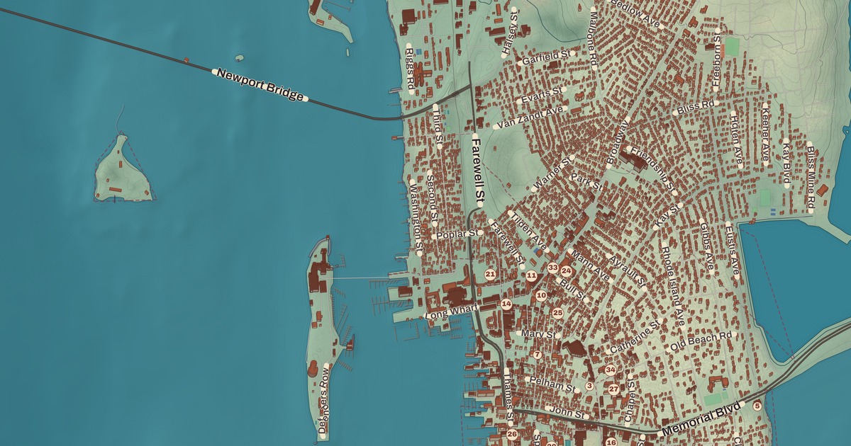Beautifully Detailed Map of Newport, Rhode Island