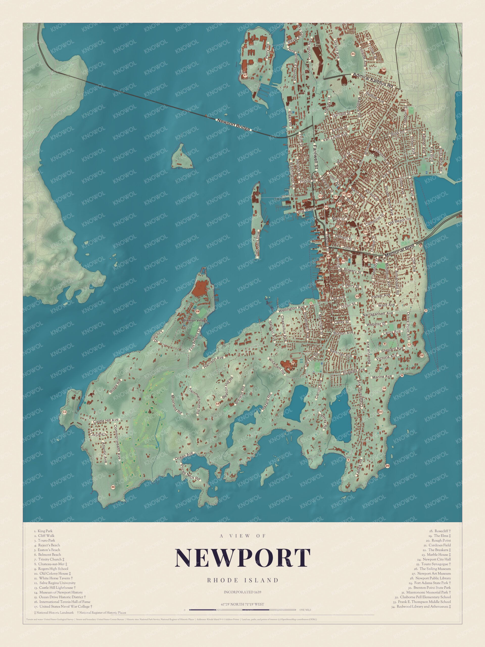 Map of Newport, Rhode Island