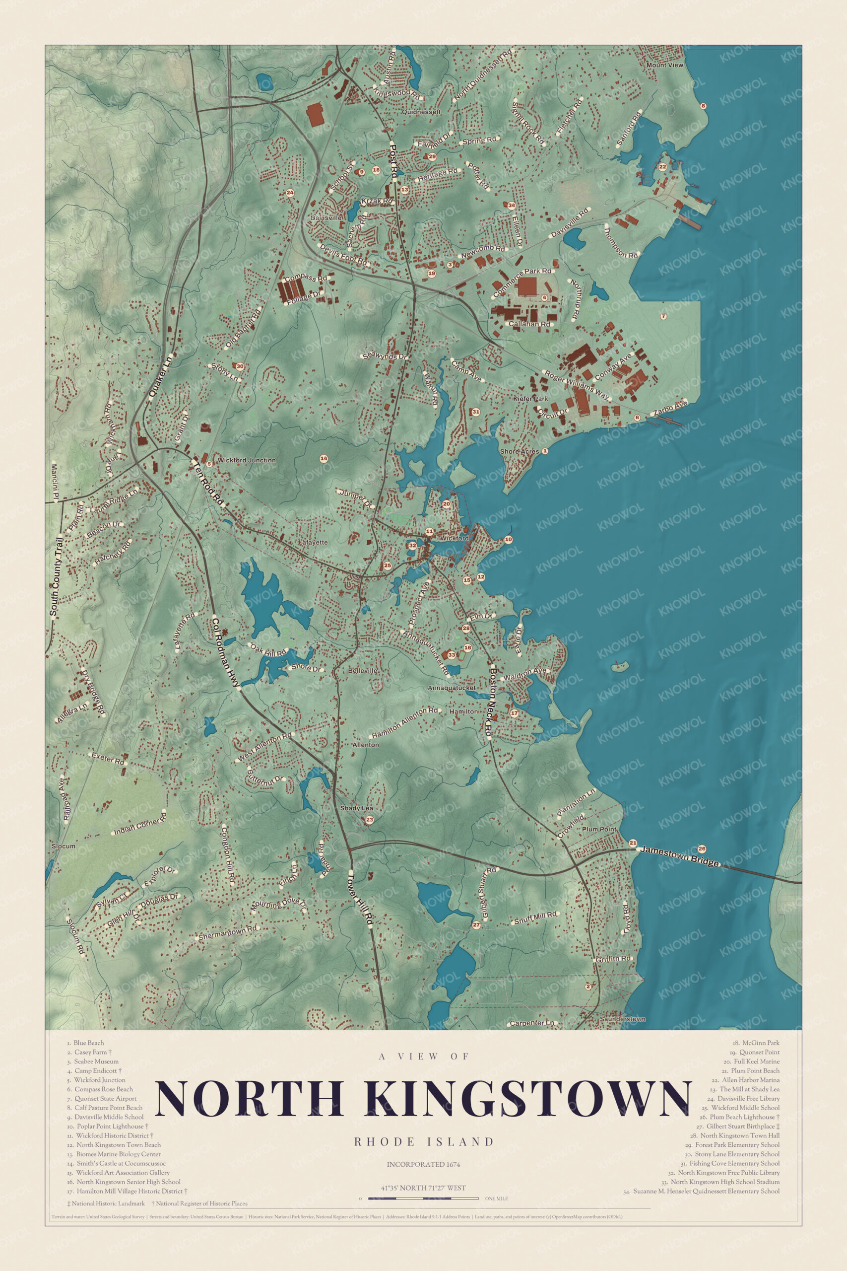 Map of North Kingstown, Rhode Island