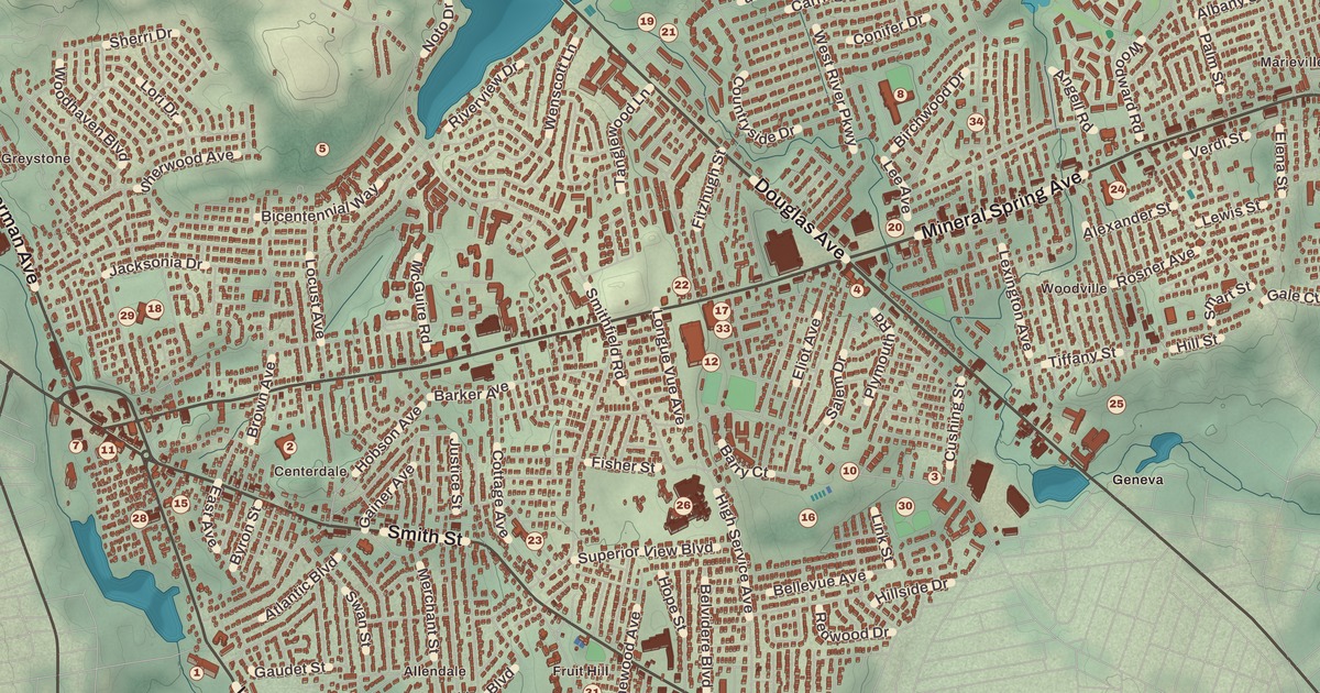 Beautifully Detailed Map of North Providence, Rhode Island