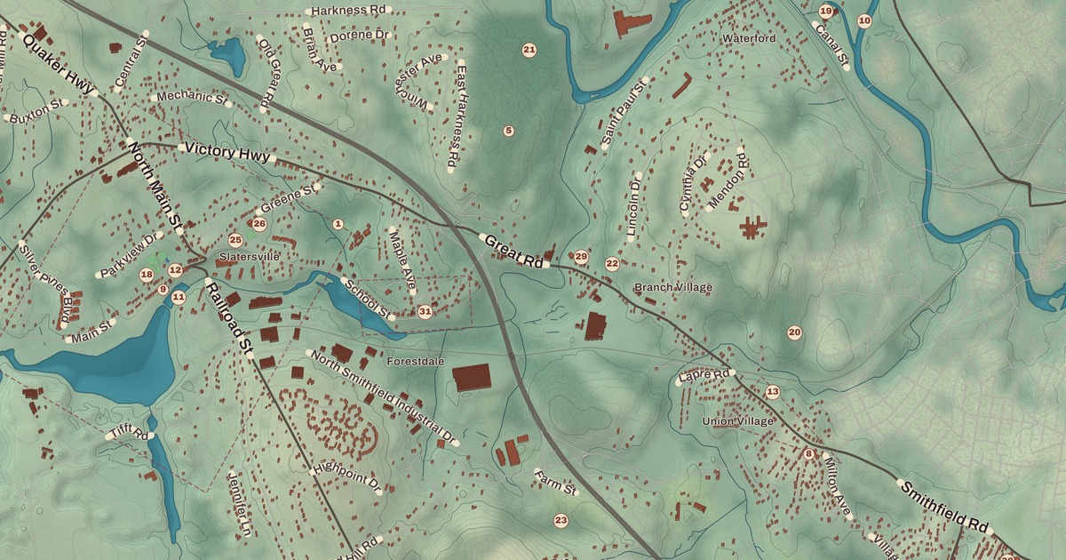 Beautifully Detailed Map of North Smithfield, Rhode Island