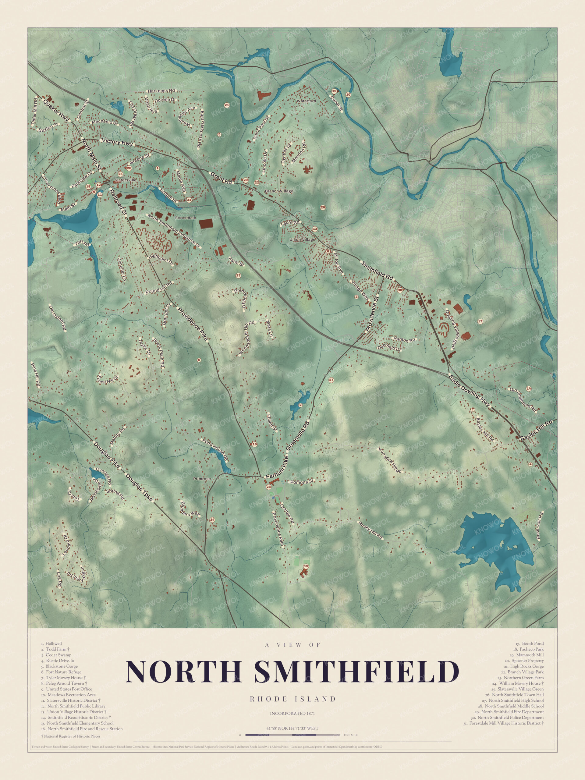 Map of North Smithfield, Rhode Island