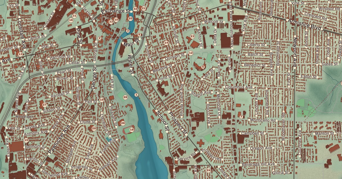 Beautifully Detailed Map of Pawtucket, Rhode Island