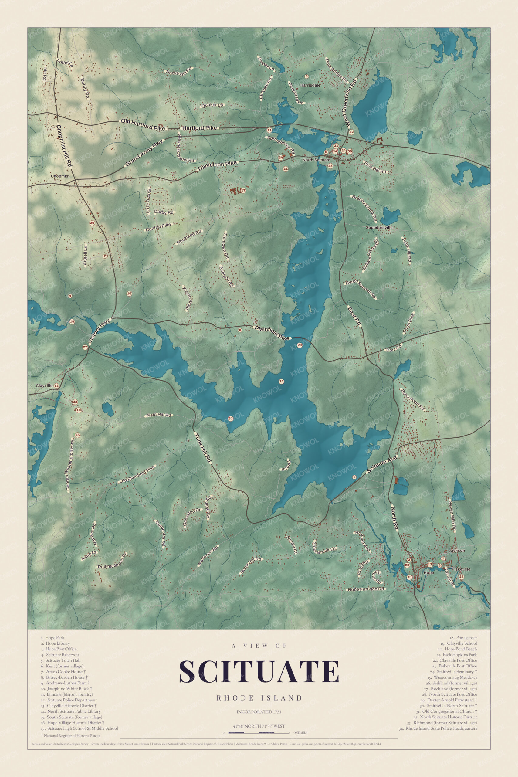 Map of Scituate, Rhode Island