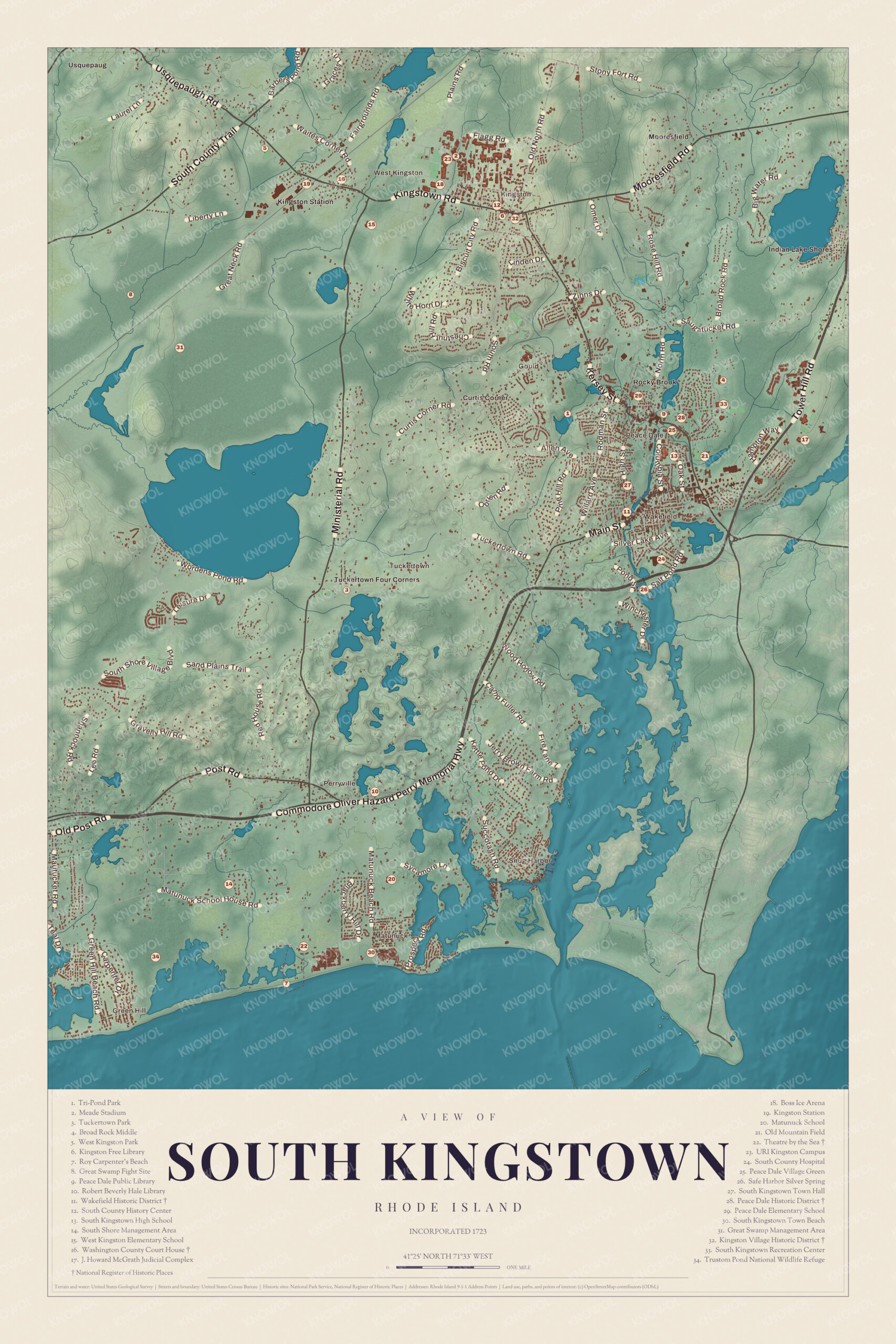 Map of South Kingstown, Rhode Island