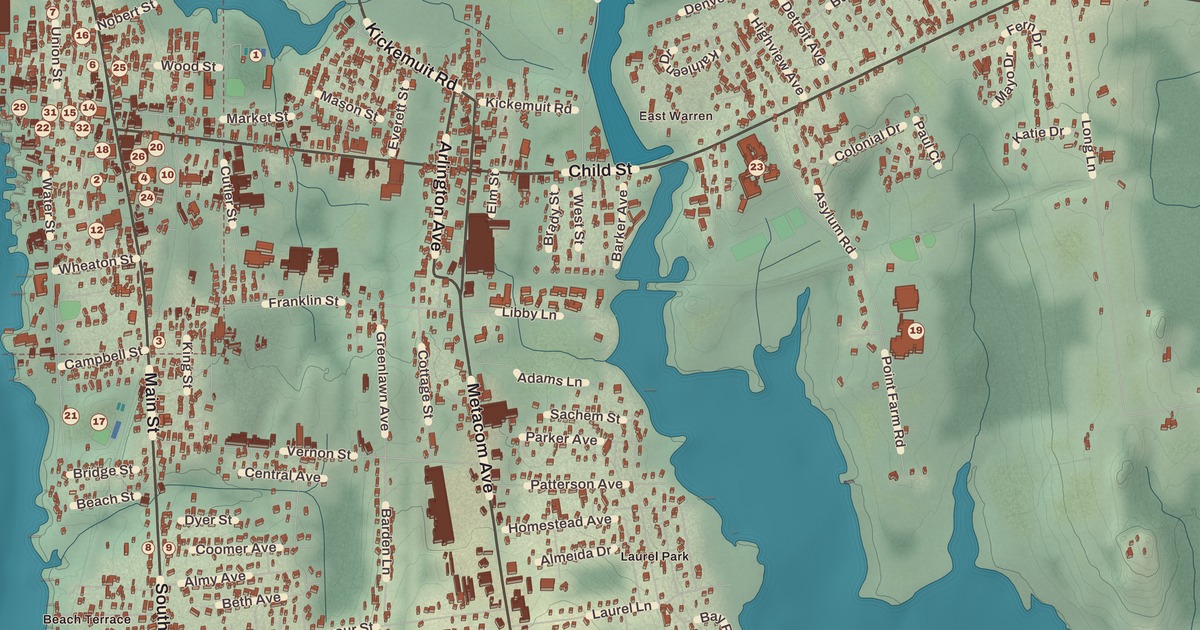 Beautifully Detailed Map of Warren, Rhode Island