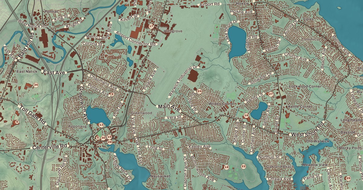 Beautifully Detailed Map of Warwick, Rhode Island