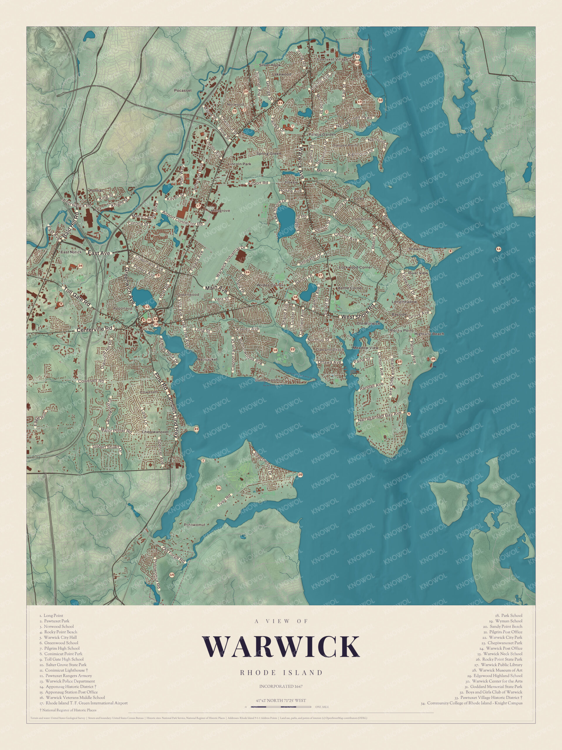Map of Warwick, Rhode Island