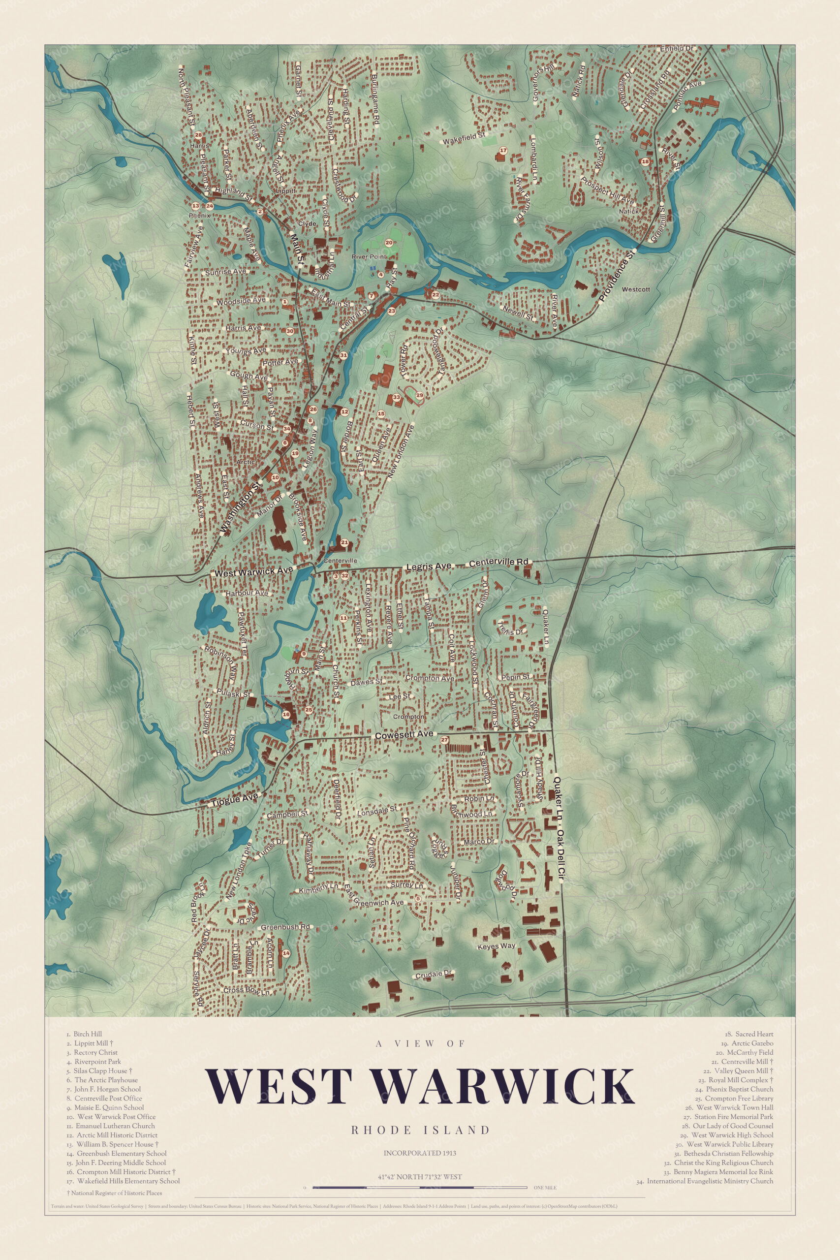 Map of West Warwick, Rhode Island